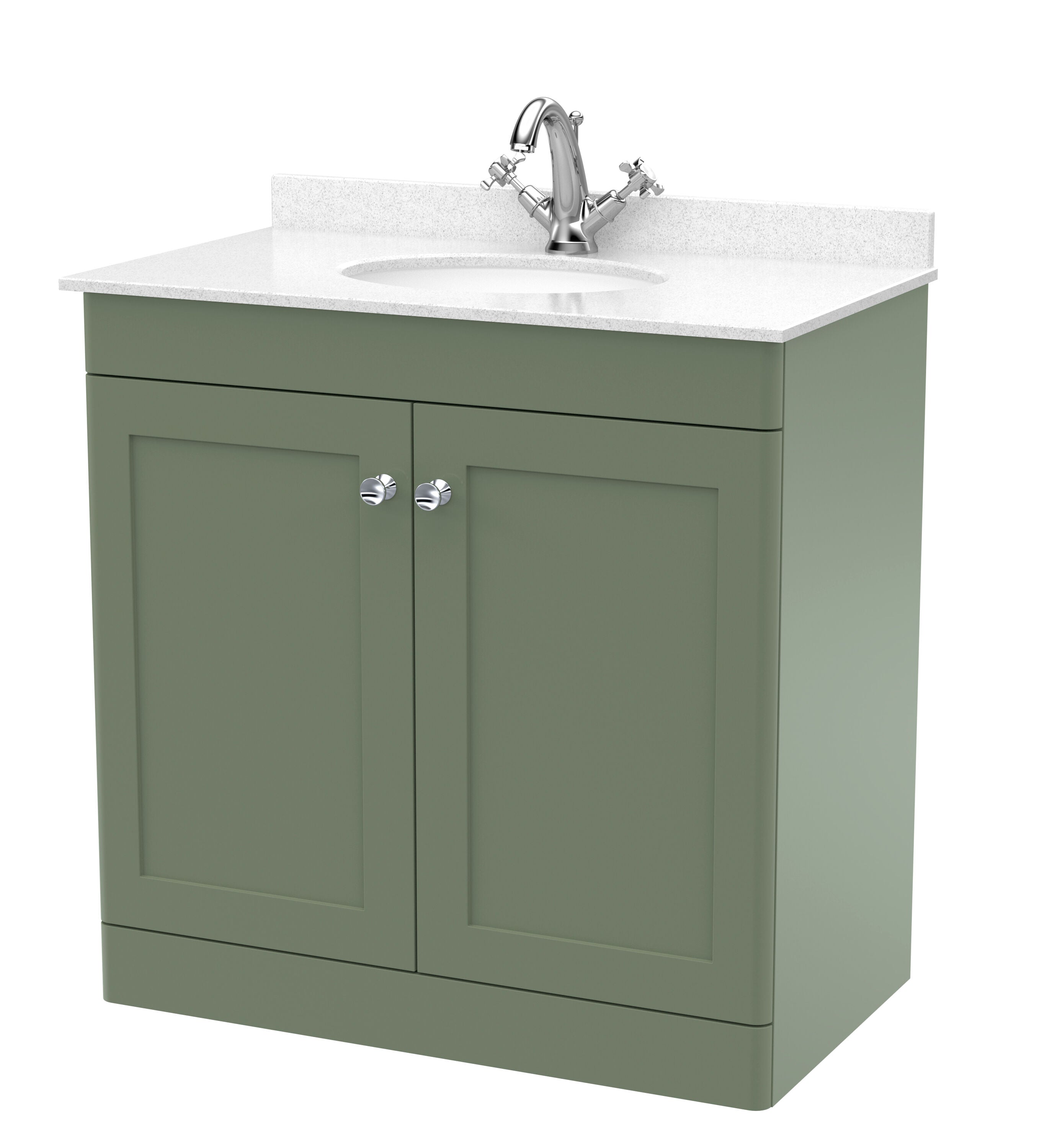nuie Classique 800mm Satin Green 2 Door Floor Standing Vanity Unit With 1 Tap Hole Marble Basin