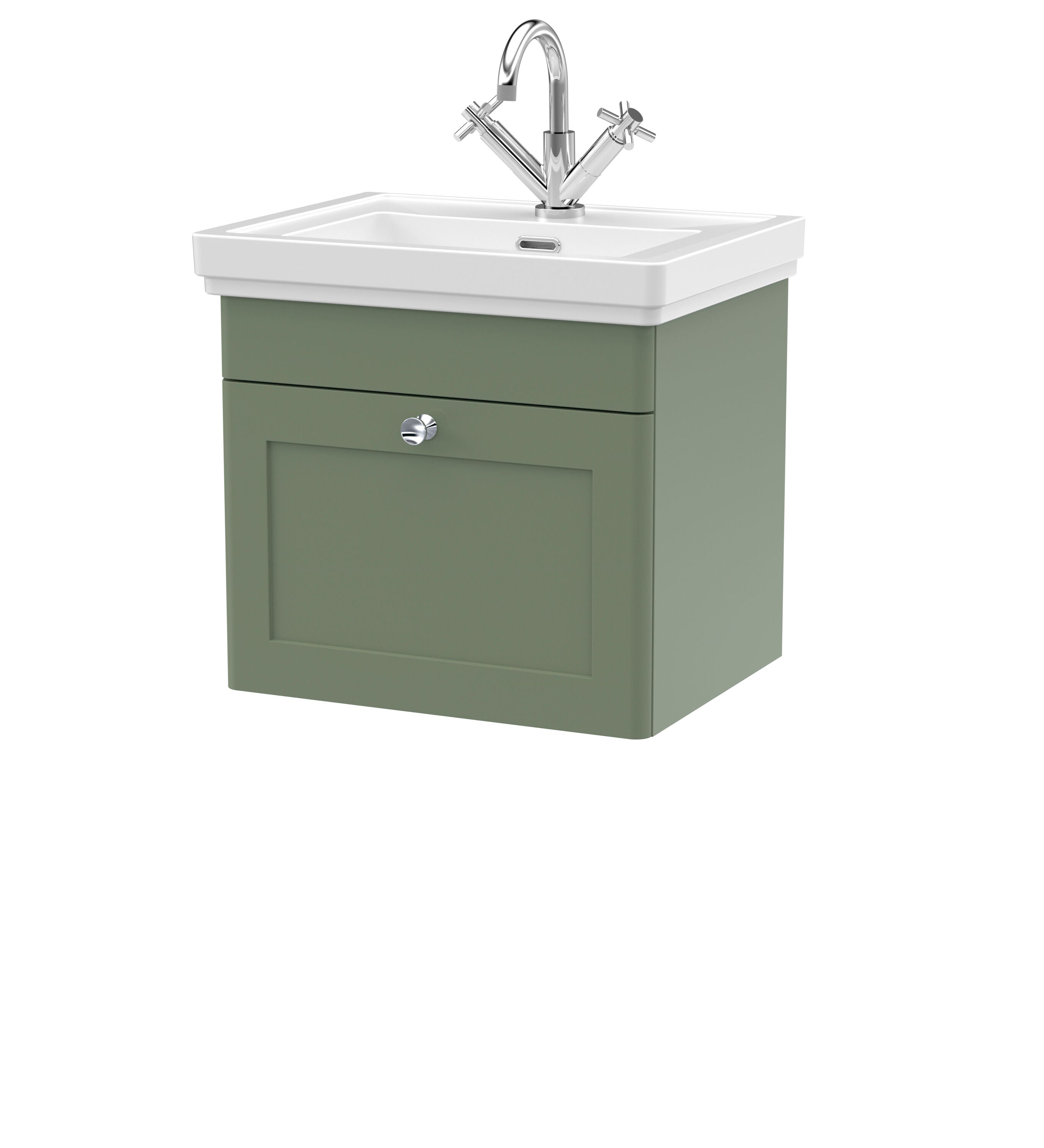 nuie Classique 500mm Satin Green 1 Drawer Wall Hung Vanity Unit With 1 Tap Hole Basin