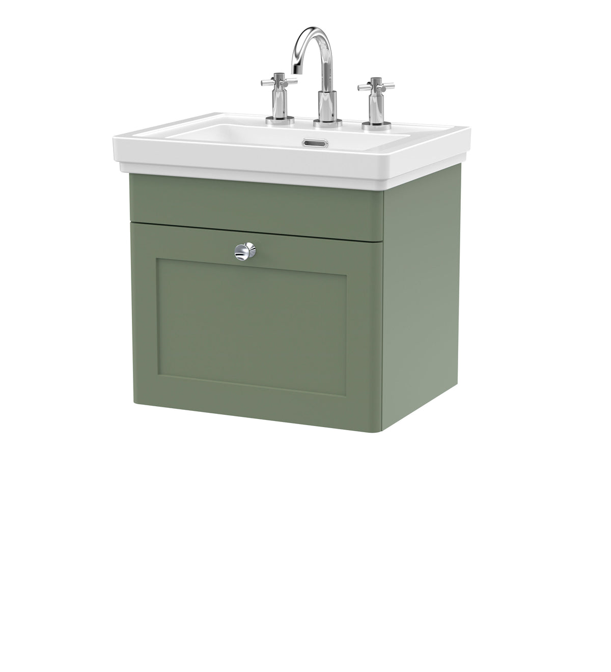 Nuie Classique 500mm 1 Drawer Wall Hung Vanity Unit With 3 Tap Hole Basin