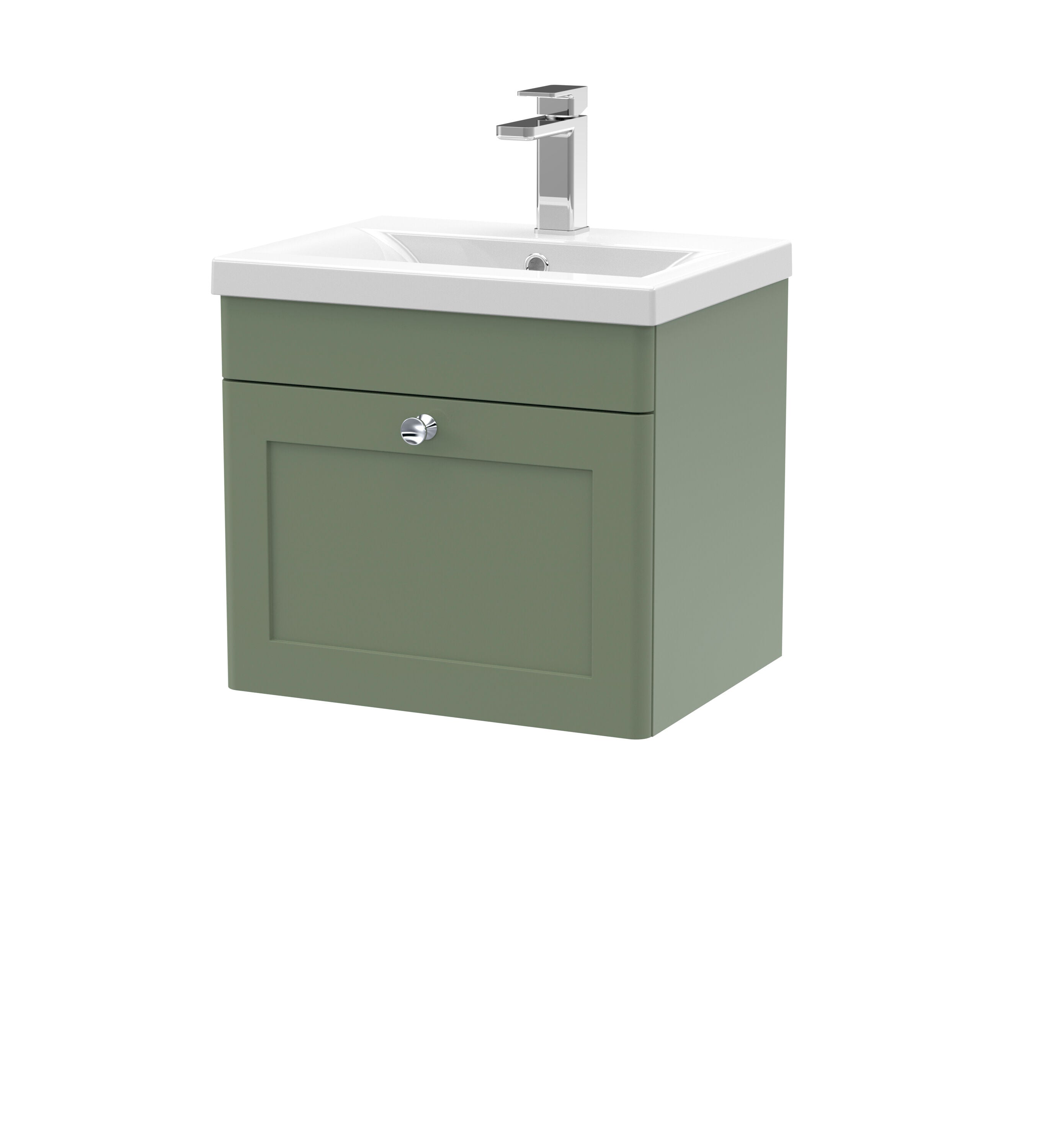 nuie Classique 500mm Satin Green 1 Drawer Wall Hung Vanity Unit With Mid-Edge Basin