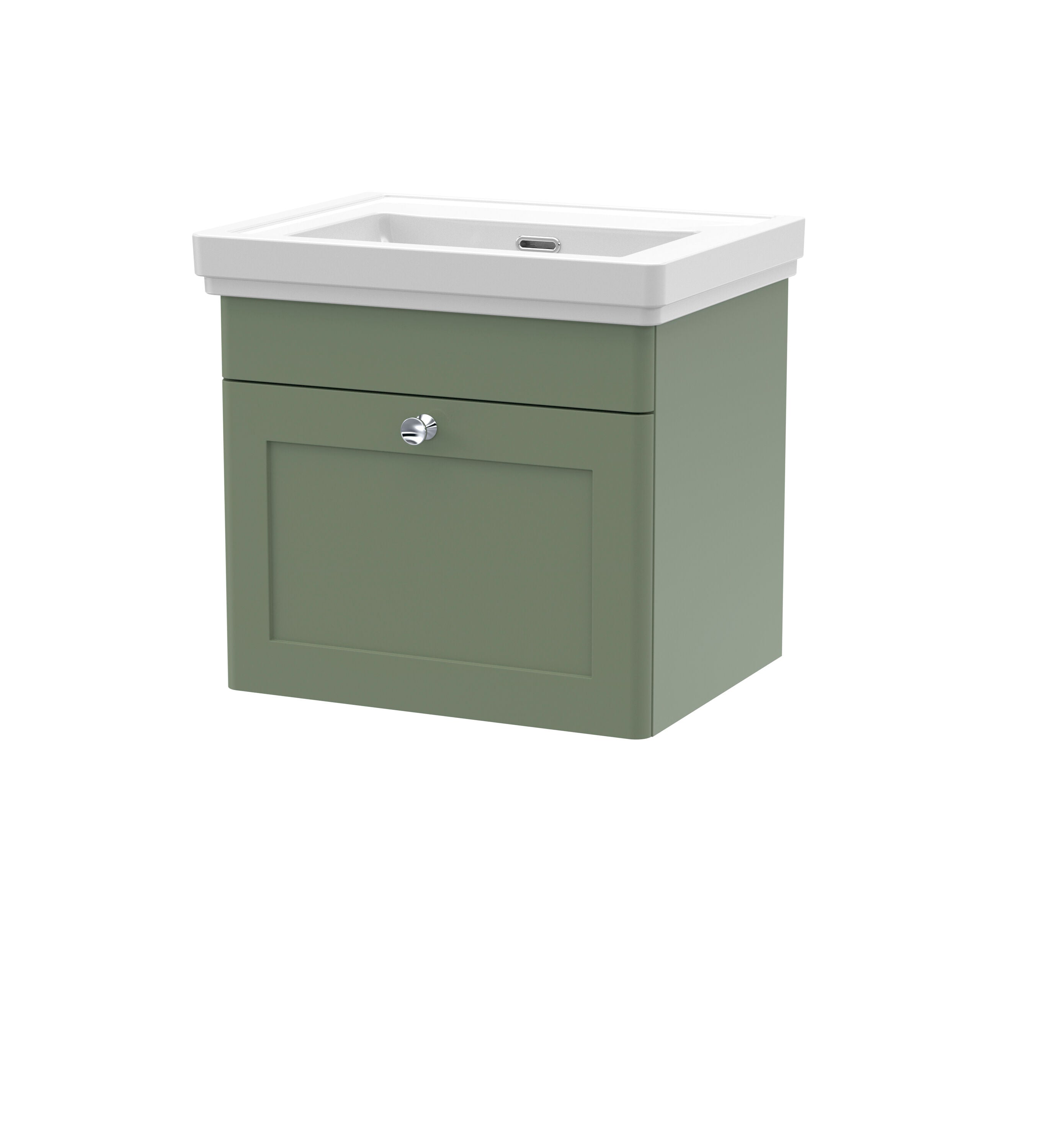 nuie Classique 500mm Satin Green 1 Drawer Wall Hung Vanity Unit With Basin