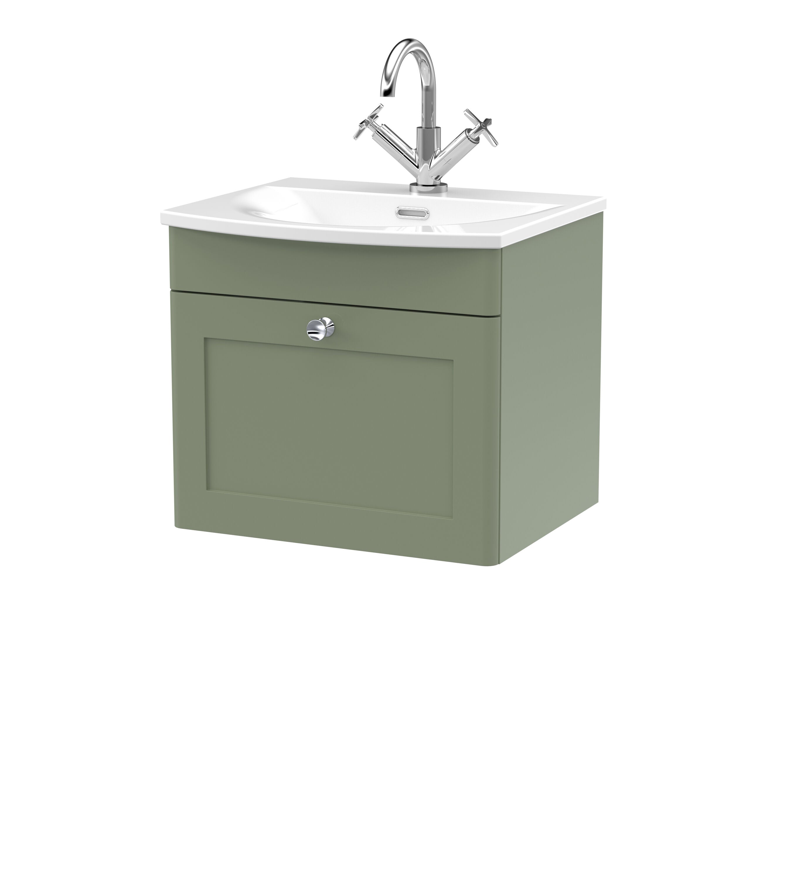 nuie Classique 500mm Satin Green 1 Drawer Wall Hung Vanity Unit With Basin
