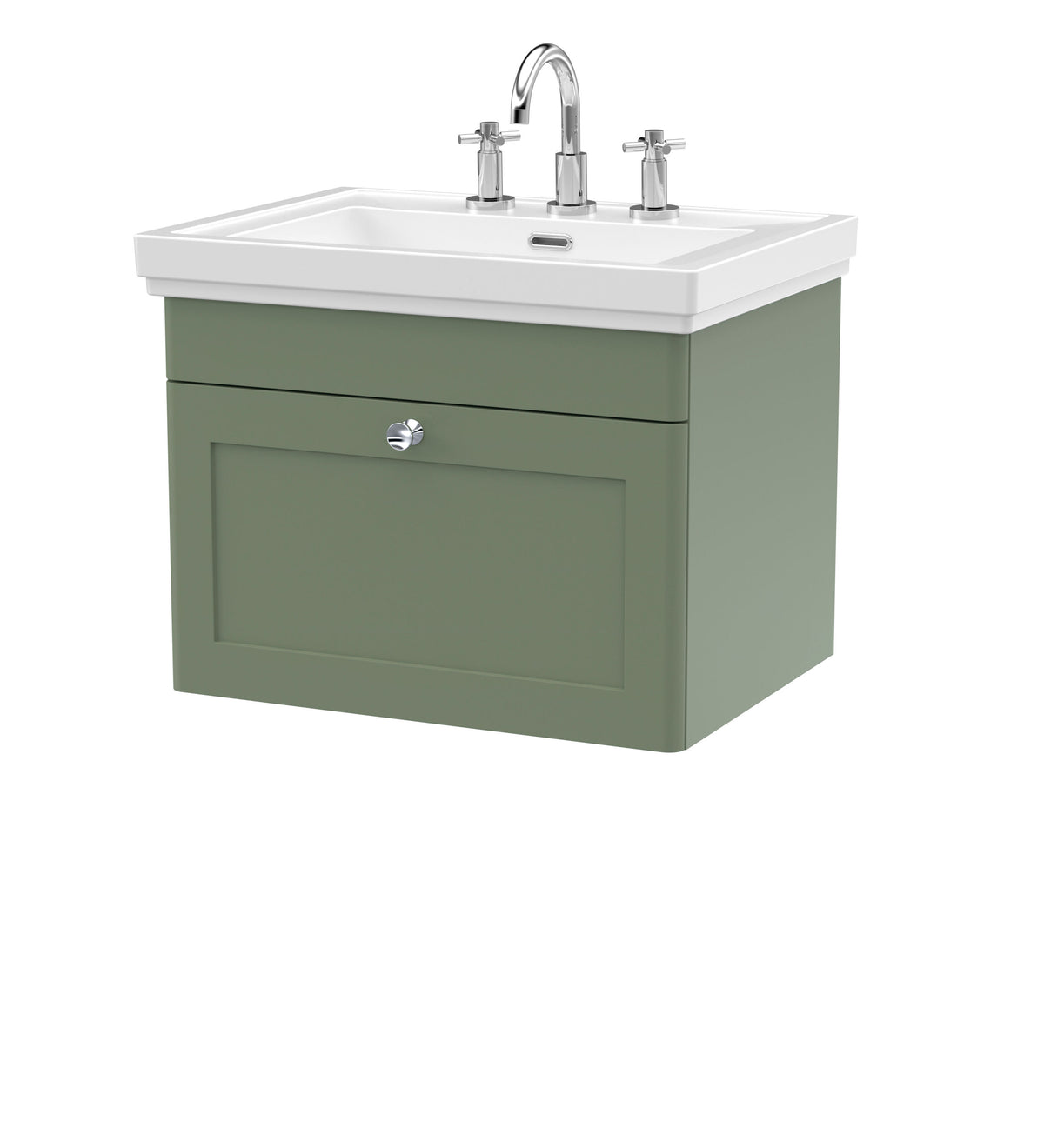 Nuie Classique 600mm 1 Drawer Wall Hung Vanity Unit With 3 Tap Hole Basin