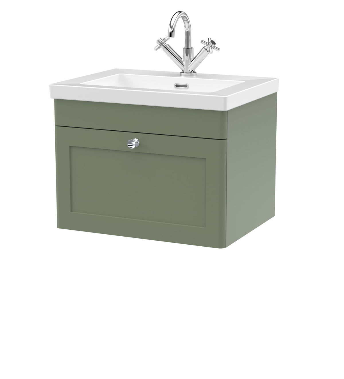 Nuie Classique 600mm 1 Drawer Wall Hung Vanity Unit With 1 Tap Hole Fireclay Basin