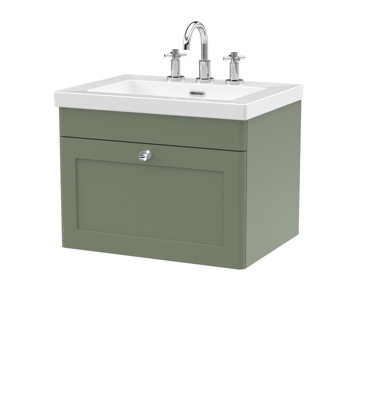 Nuie Classique 600mm 1 Drawer Wall Hung Vanity Unit With 3 Tap Hole Fireclay Basin