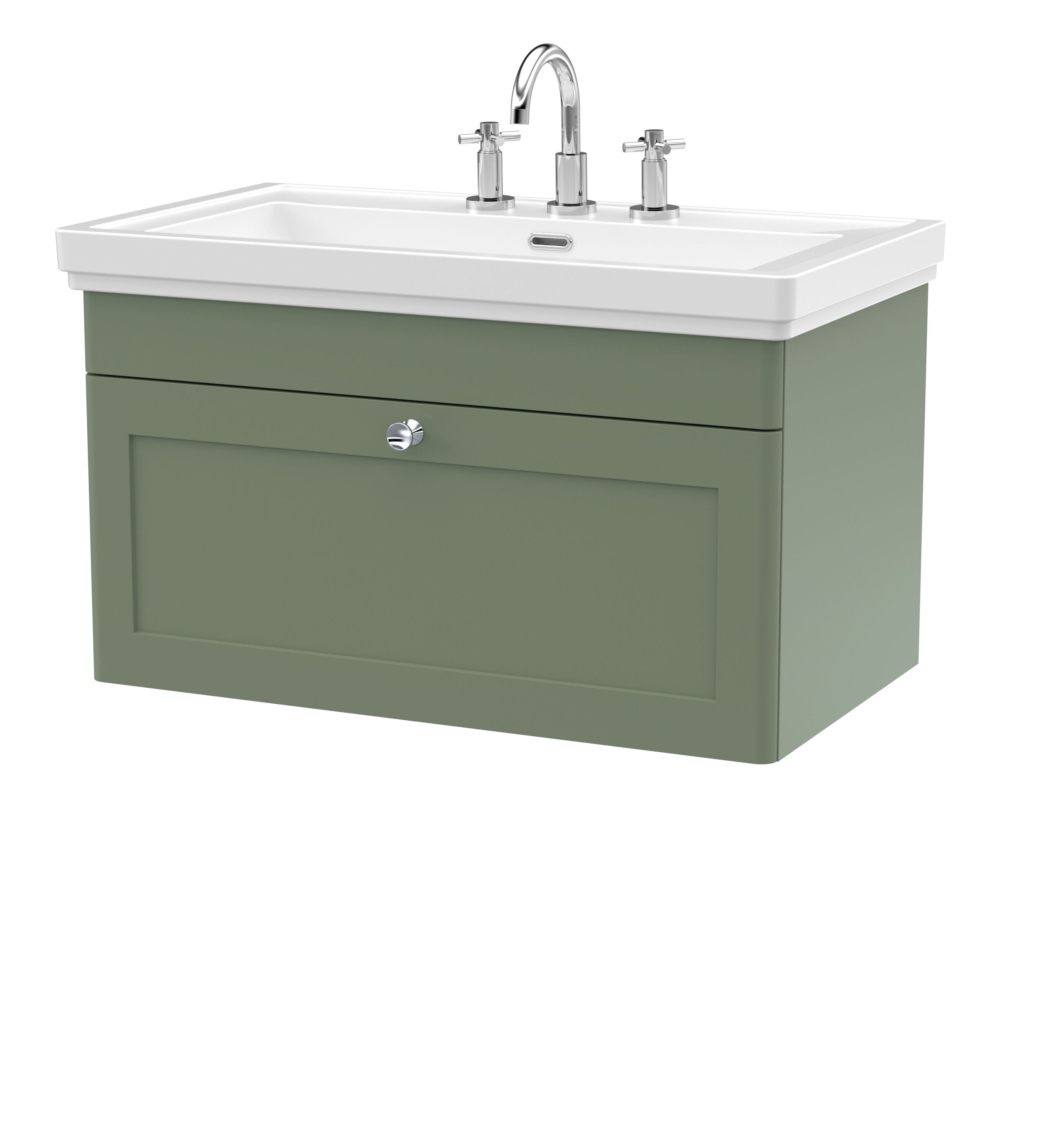 nuie Classique 800mm Satin Green 1 Drawer Wall Hung Vanity Unit With 3 Tap Hole Basin