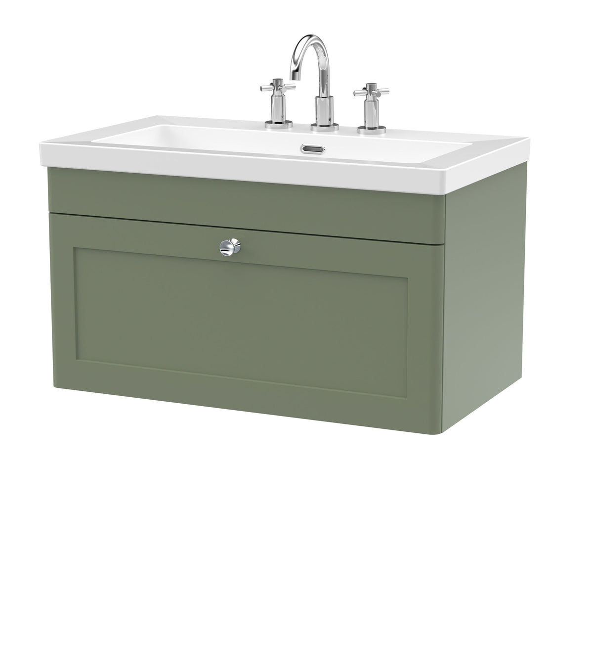 Nuie Classique 800mm 1 Drawer Wall Hung Vanity Unit With 3 Tap Hole Fireclay Basin