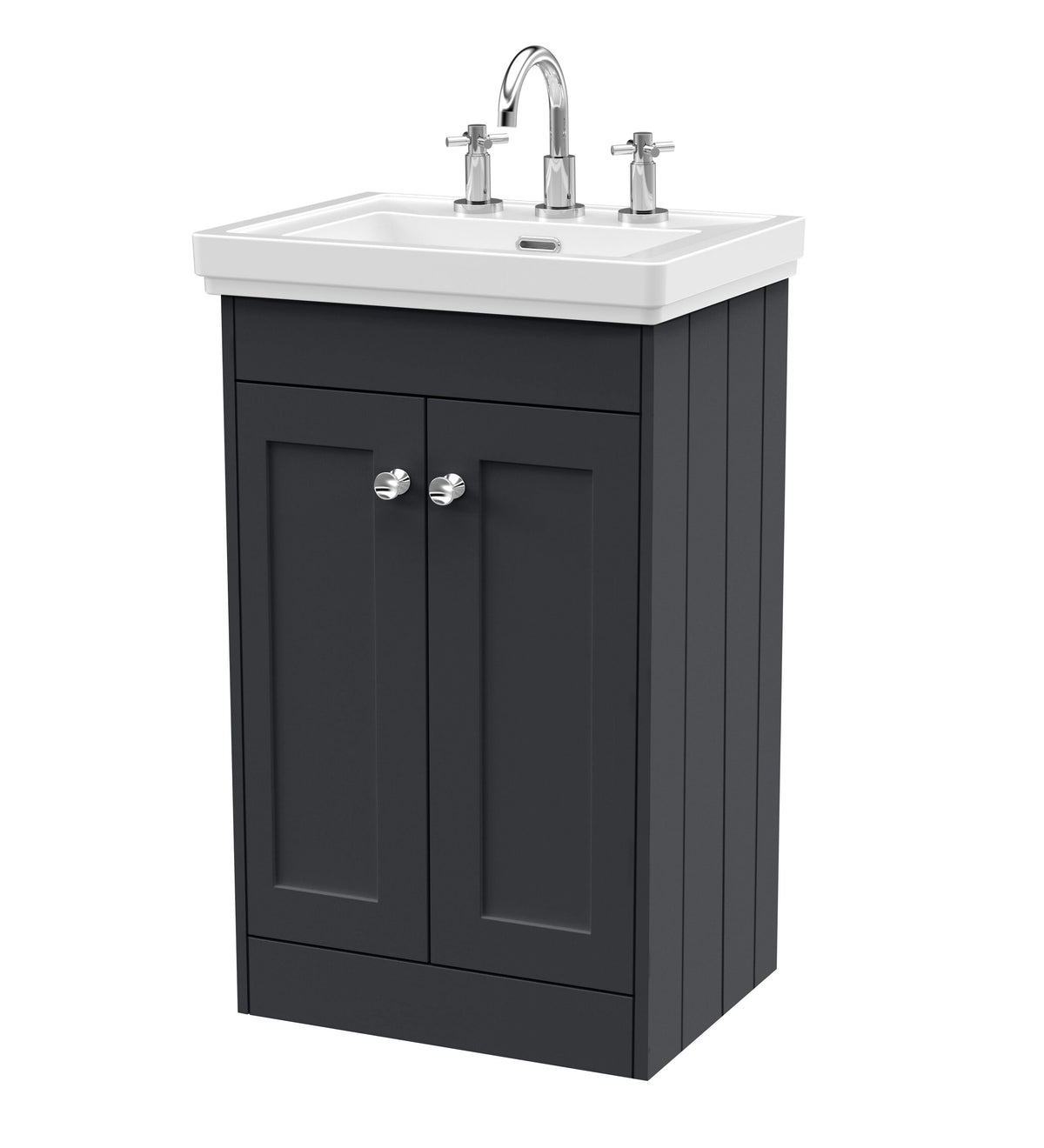 Old London Ashwick Satin 500mm Floorstanding 2-Door Unit With Basin 3 Tap Hole