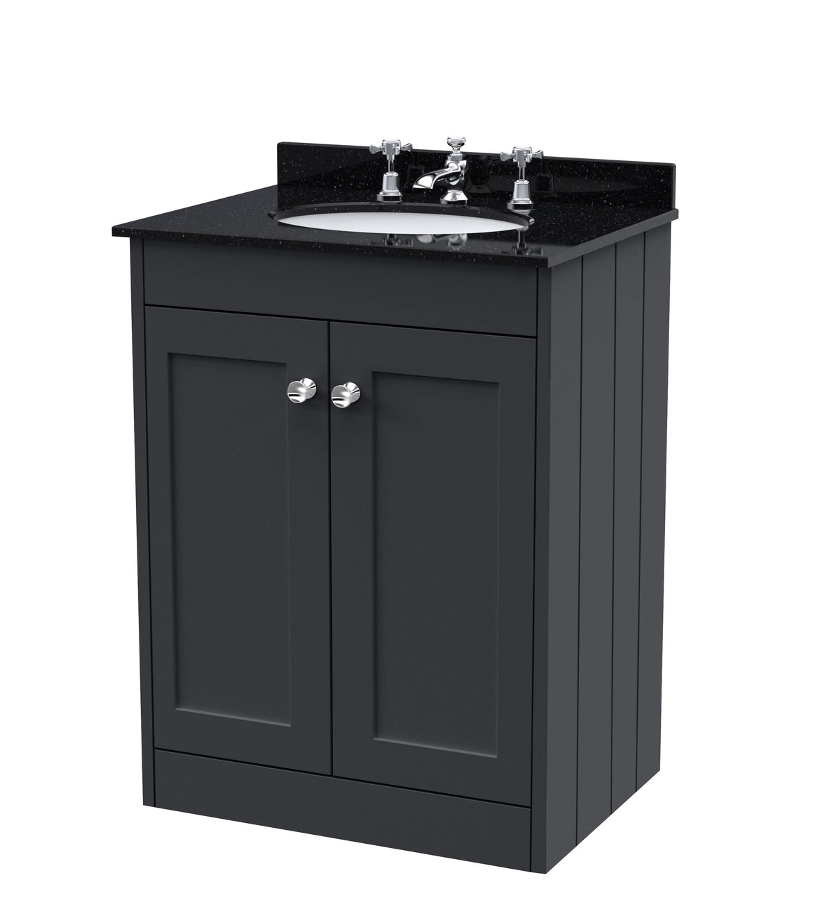 Old London Ashwick Satin 600mm Floorstanding 2-Door Unit With Marble Top 3 Tap Hole