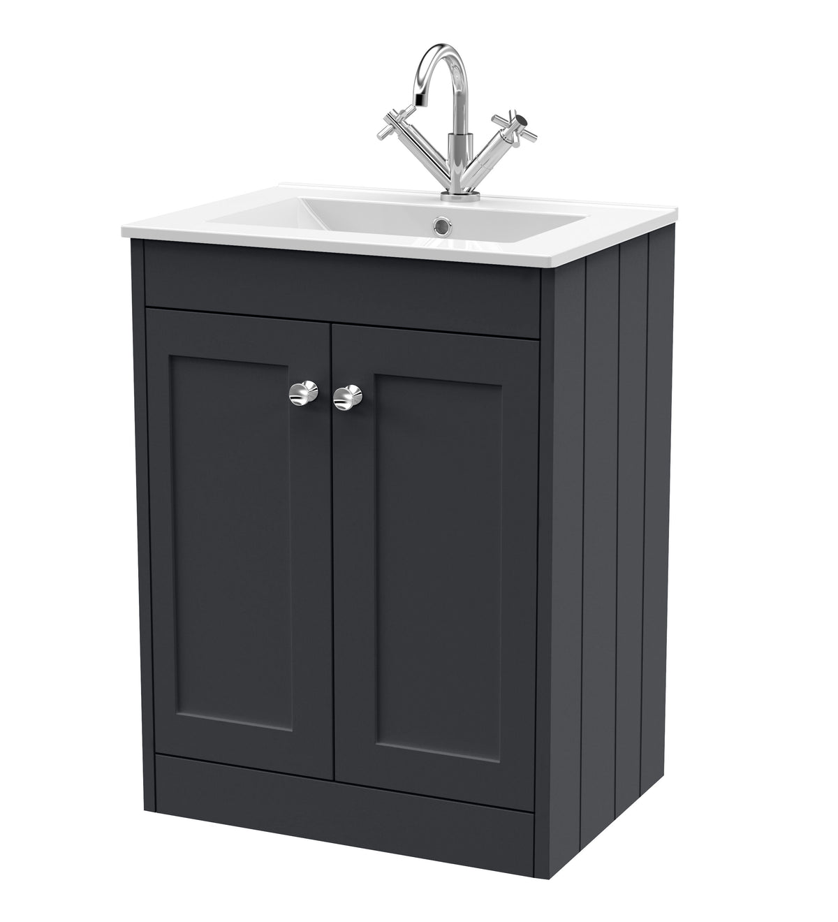 Old London Ashwick Satin 600mm Floorstanding 2-Door Unit With Basin 1 Tap Hole