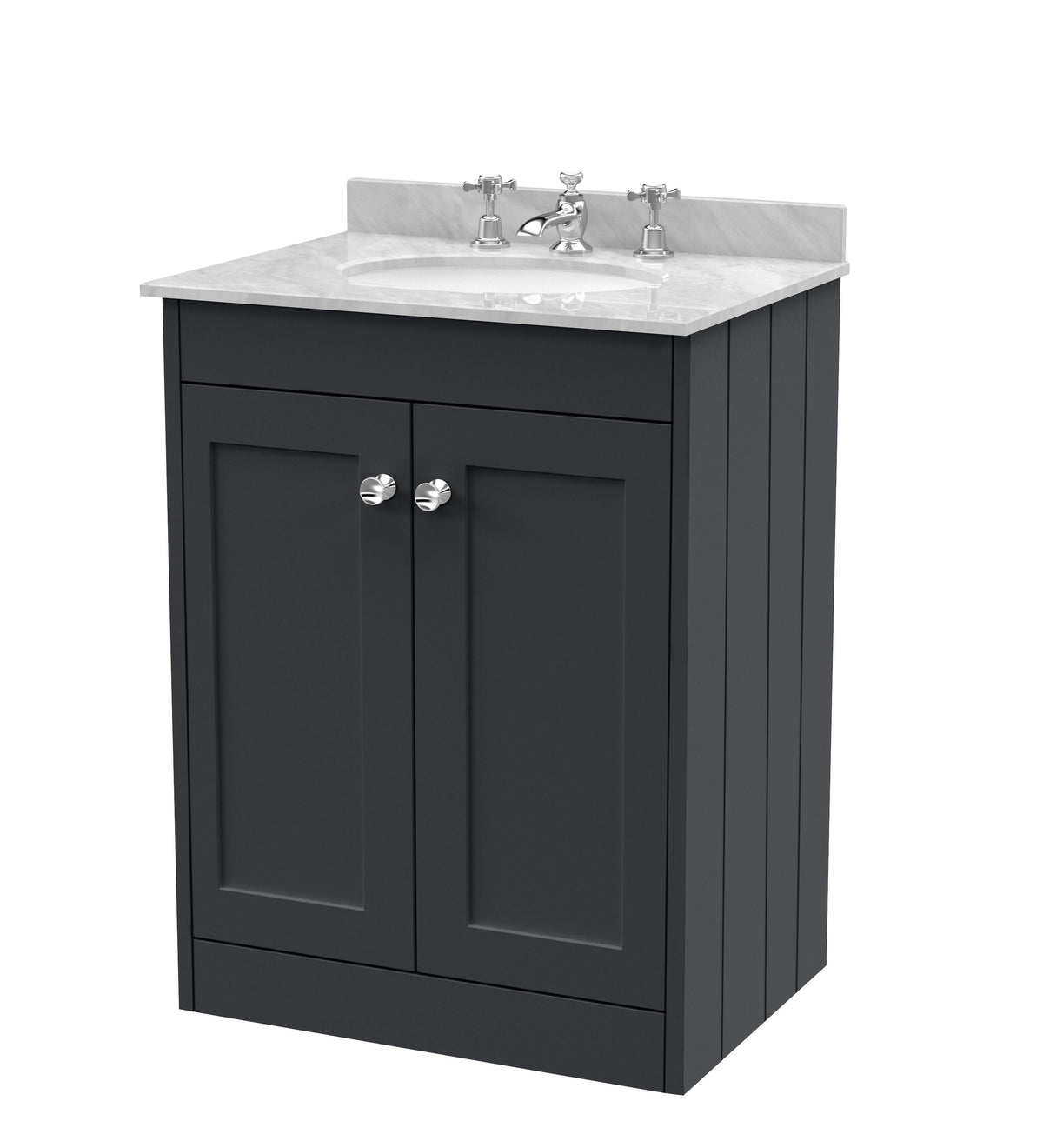 Old London Ashwick Satin 600mm Floorstanding 2-Door Unit With Marble Top 3 Tap Hole