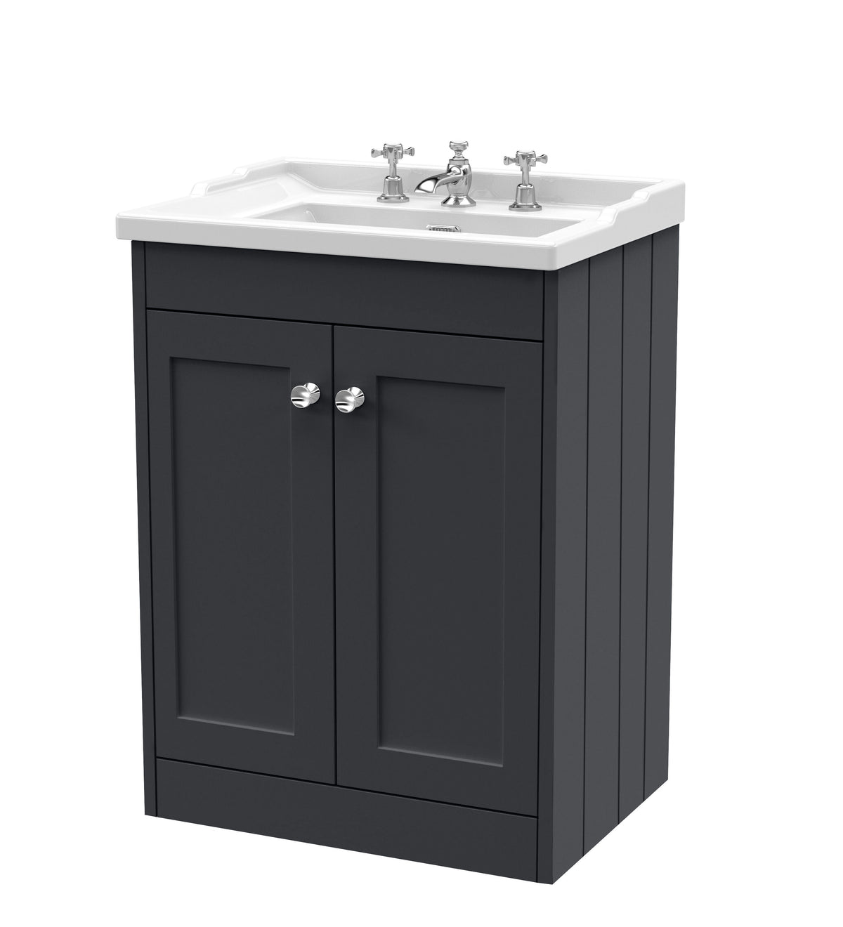 Old London Ashwick Satin 600mm Floorstanding 2-Door Unit With Basin 3 Tap Hole