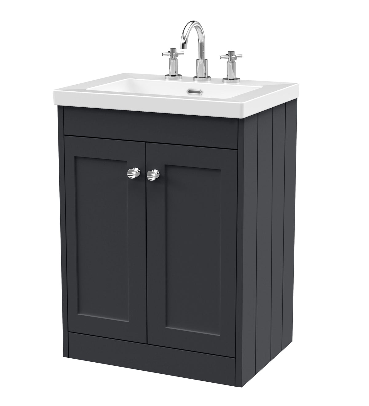 Old London Ashwick Satin 600mm Floorstanding 2-Door Unit With Basin 3 Tap Hole