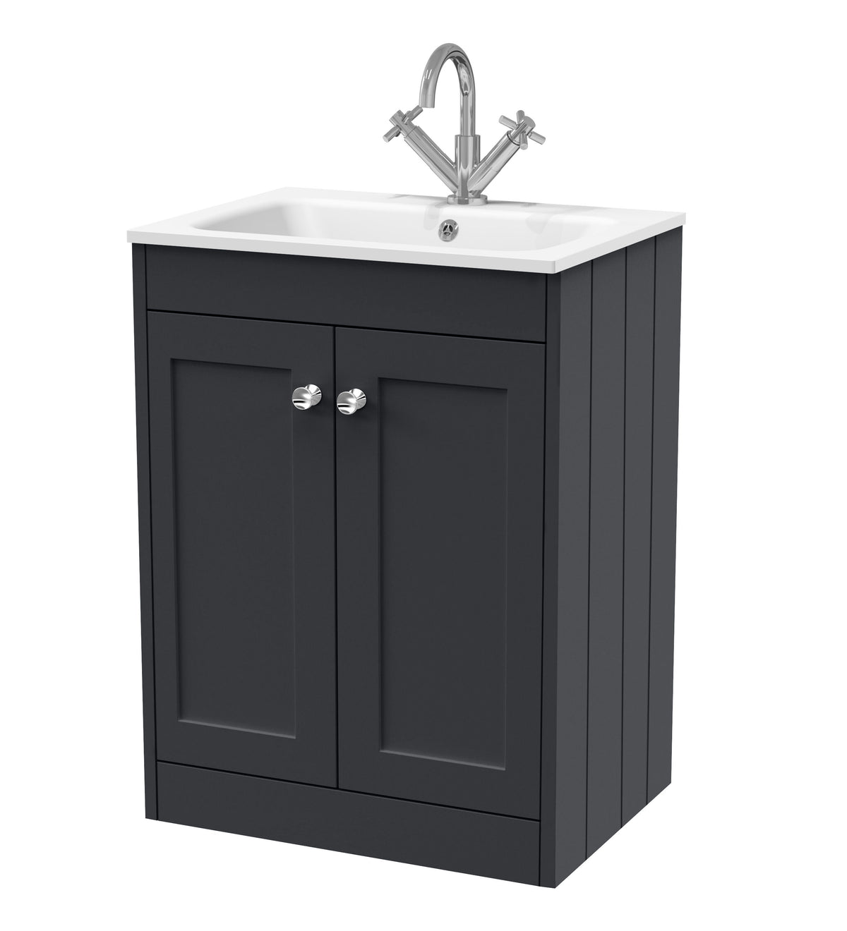 Old London Ashwick Satin 600mm Floorstanding 2-Door Unit With Stone Basin 1 Tap Hole