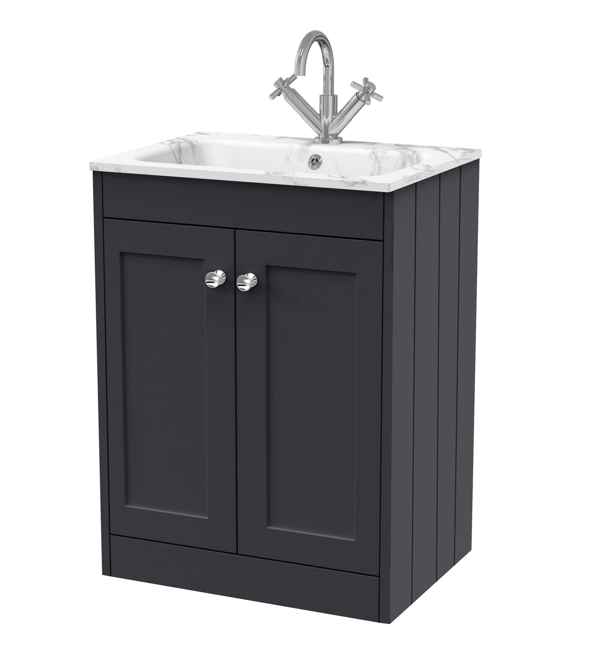 Old London Ashwick Satin 600mm Floorstanding 2-Door Unit With Stone Basin 1 Tap Hole