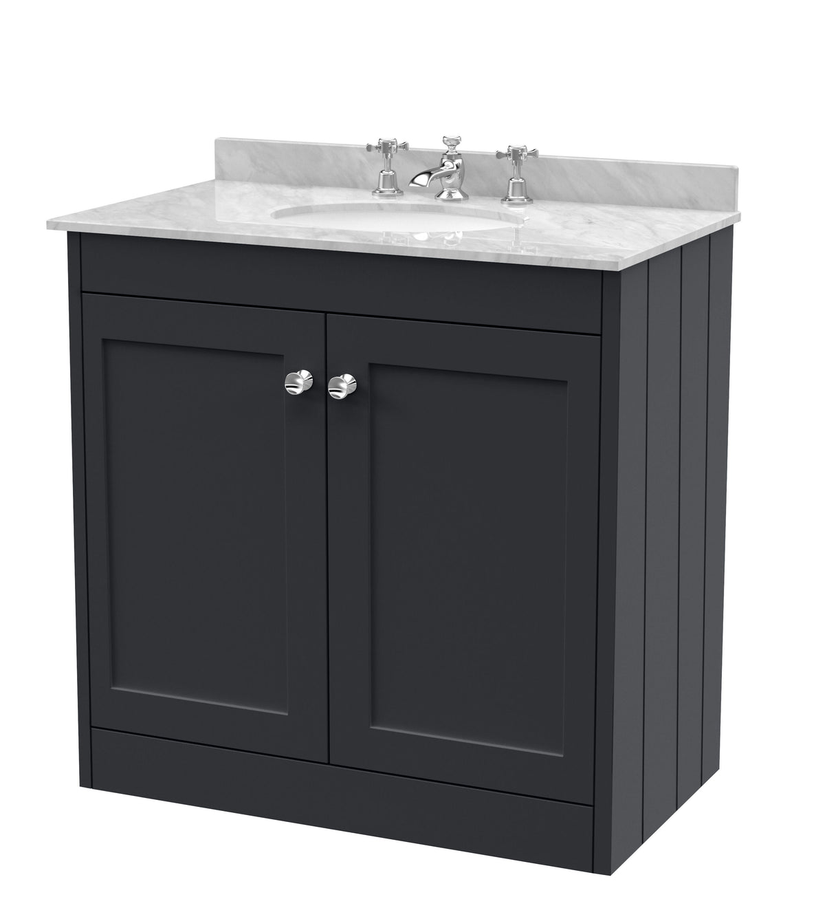 Old London Ashwick Satin 800mm Floorstanding 2-Door Unit With Marble Top 3 Tap Hole