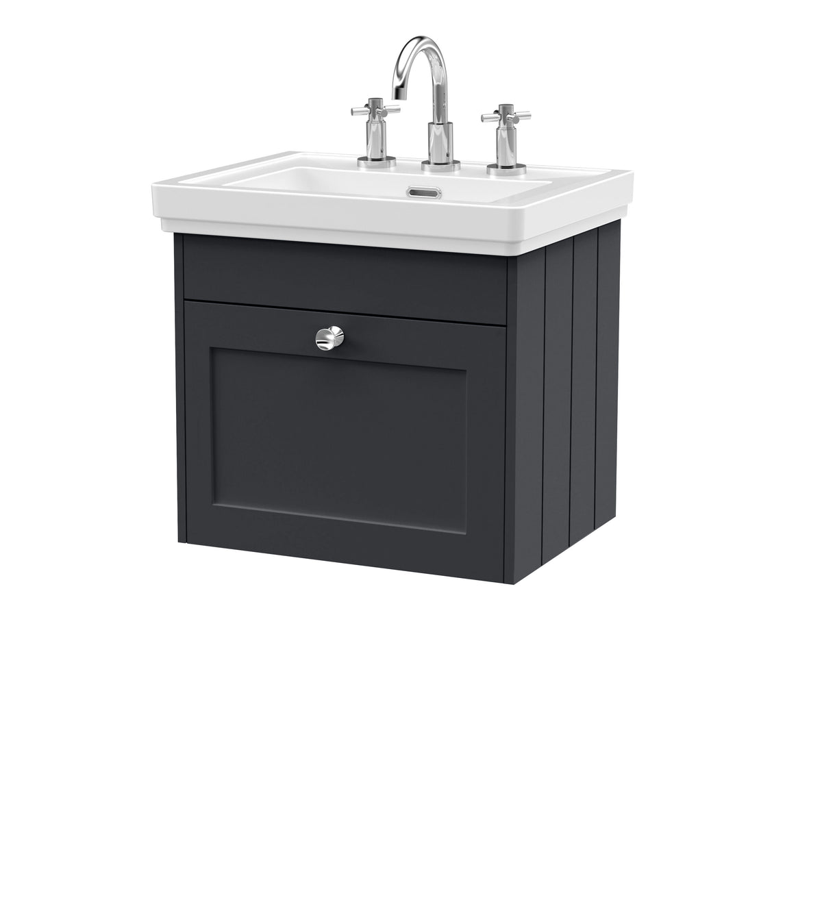 Old London Ashwick Satin 500mm Wall Hung 1-Drawer Unit With Basin 3 Tap Hole