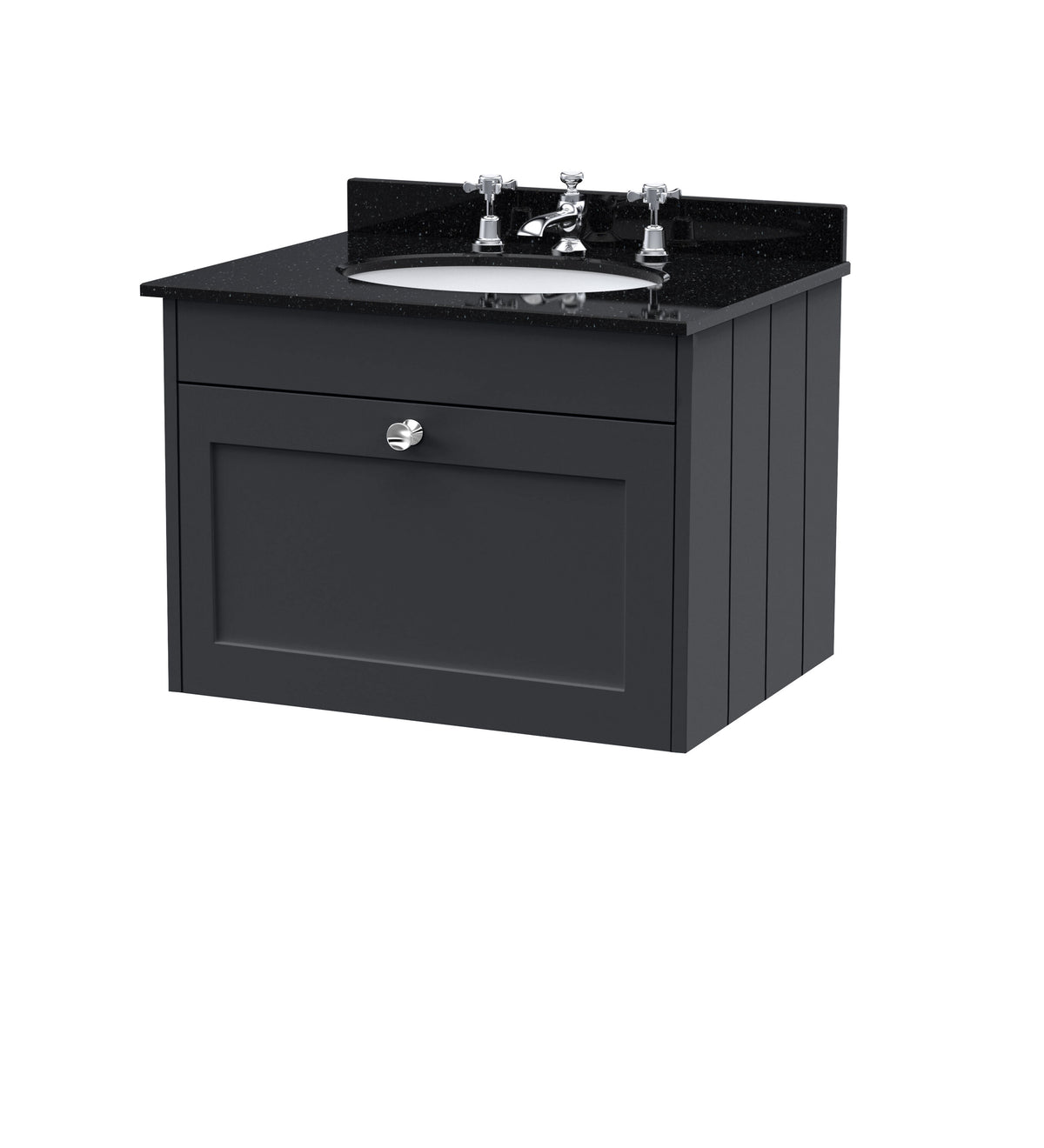 Old London Ashwick Satin 600mm Wall Hung 1-Drawer Unit With Marble Top 3 Tap Hole