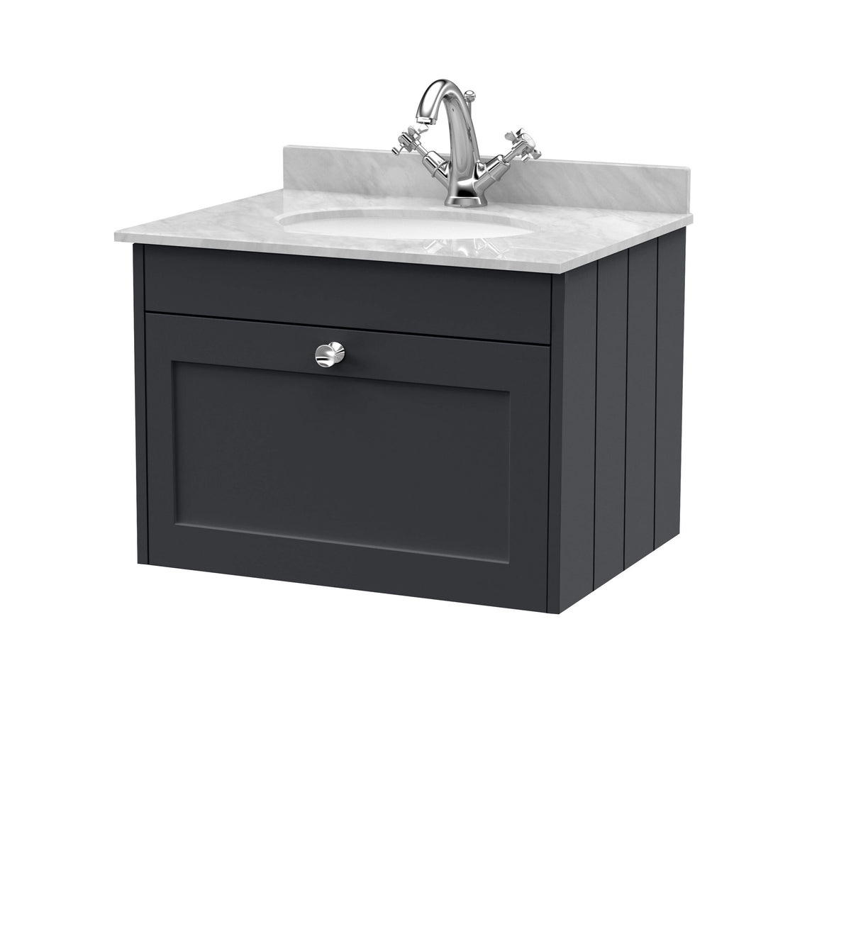 Old London Ashwick Satin 600mm Wall Hung 1-Drawer Unit With Marble Top 1 Tap Hole