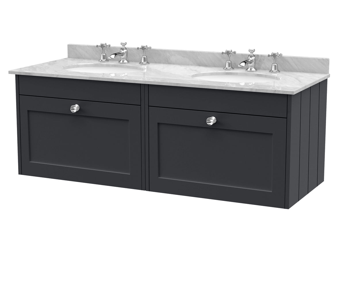 Old London Ashwick Satin 1200mm Wall Hung 2-Drawer Unit With Marble Top