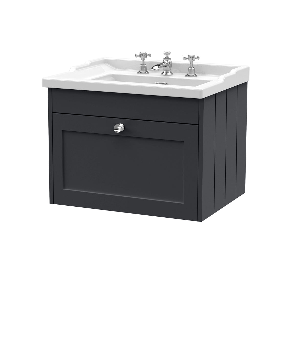 Old London Ashwick Satin 600mm Wall Hung 1-Drawer Unit With Basin 3 Tap Hole