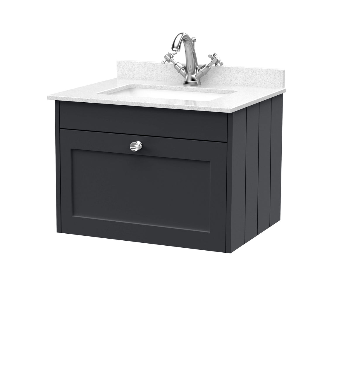 Old London Ashwick Satin 600mm Wall Hung 1-Drawer Unit With Marble Top 1 Tap Hole