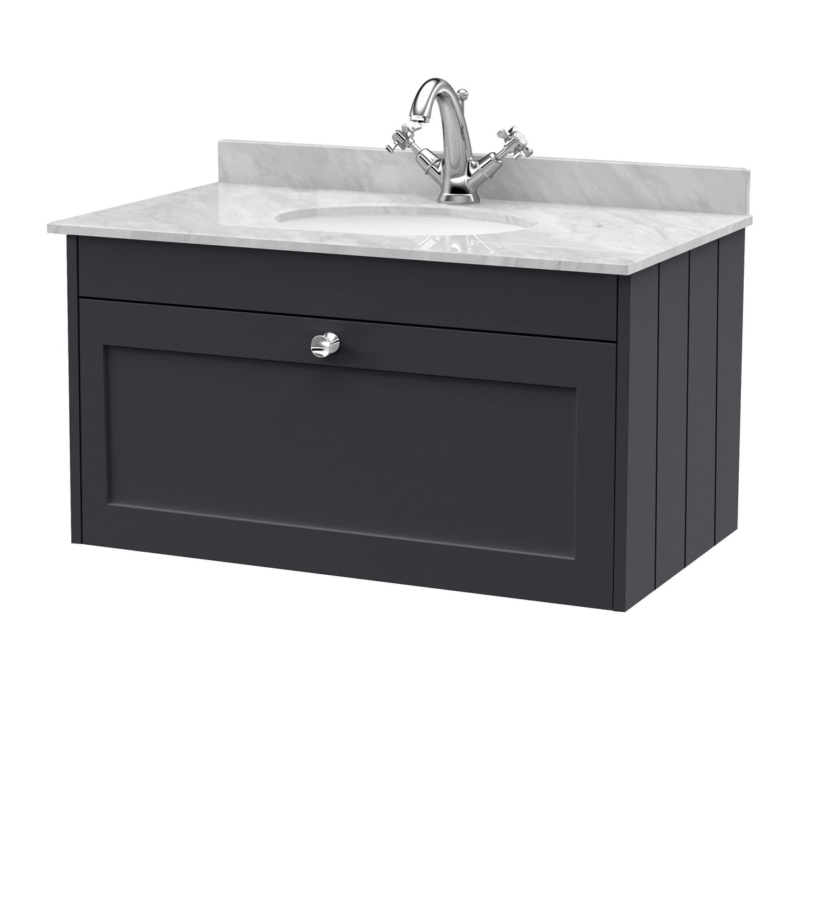 Old London Ashwick Satin 800mm Wall Hung 1-Drawer Unit With Marble Top 1 Tap Hole