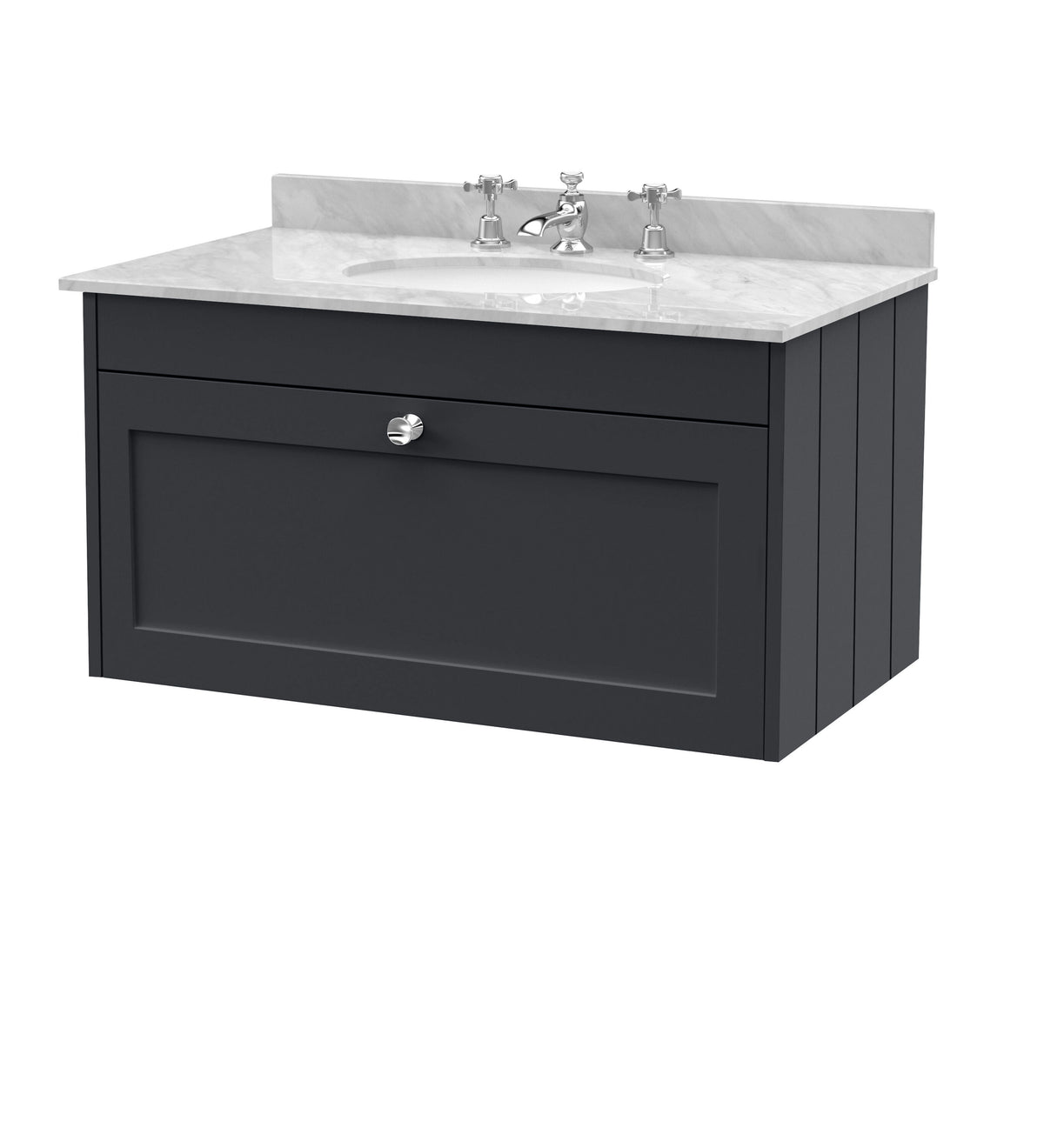 Old London Ashwick Satin 800mm Wall Hung 1-Drawer Unit With Marble Top 3 Tap Hole