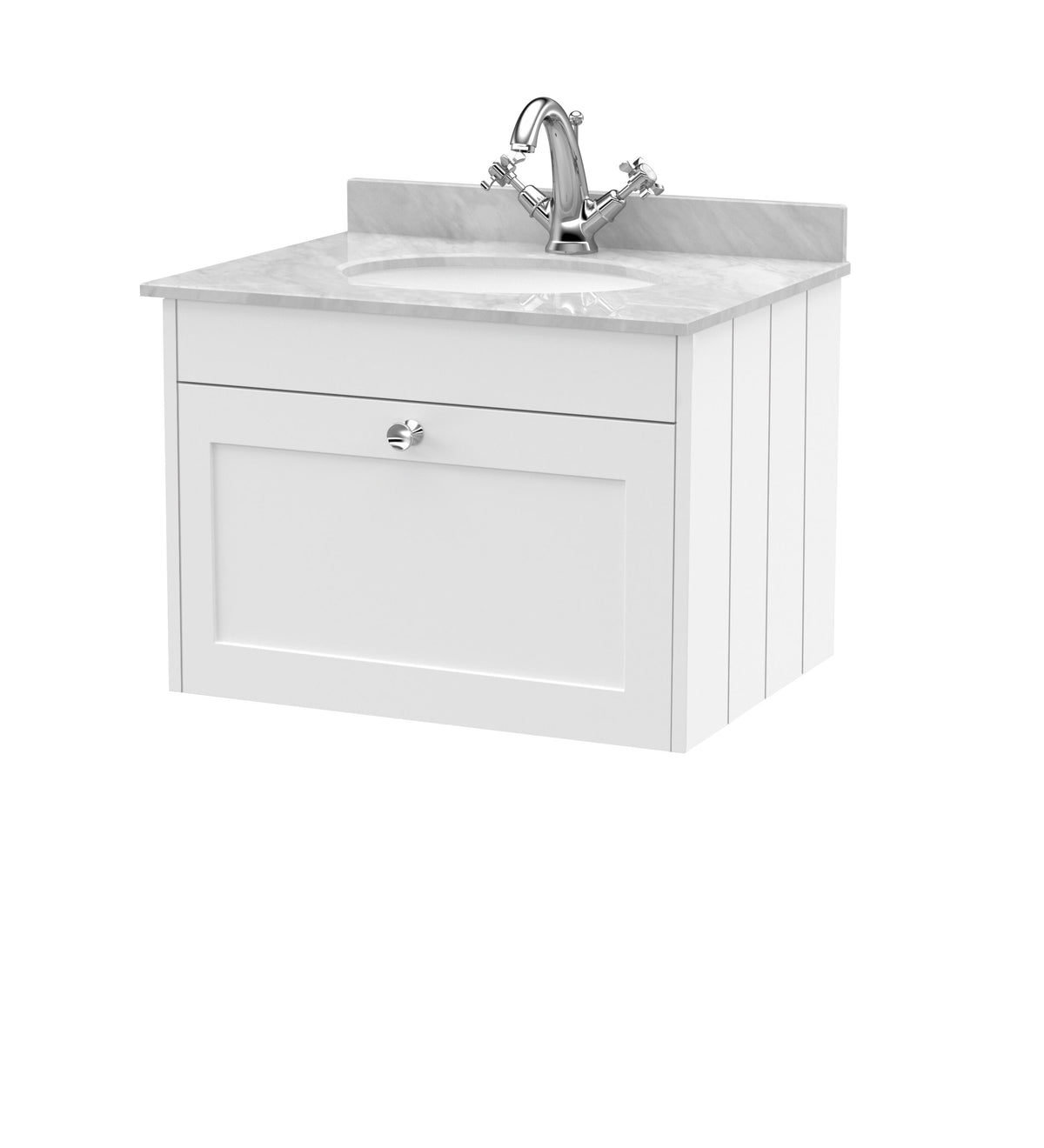 Old London Ashwick 600mm Wall Hung 1-Drawer Unit With Marble Top 1 Tap Hole