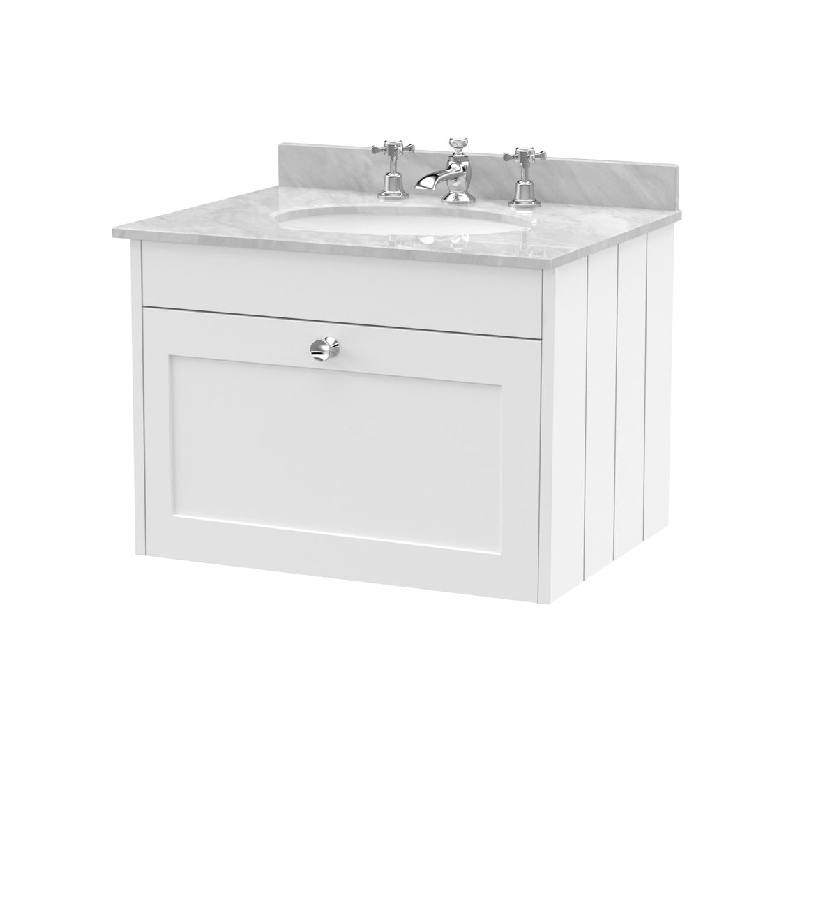 Old London Ashwick 600mm Wall Hung 1-Drawer Unit With Marble Top 3 Tap Hole