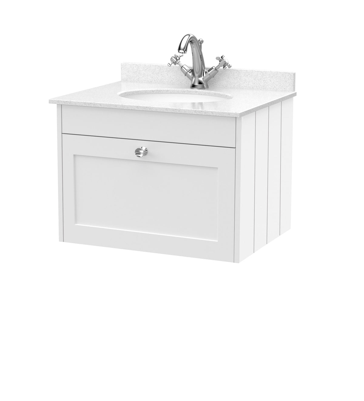 Old London Ashwick 600mm Wall Hung 1-Drawer Unit With Marble Top 1 Tap Hole
