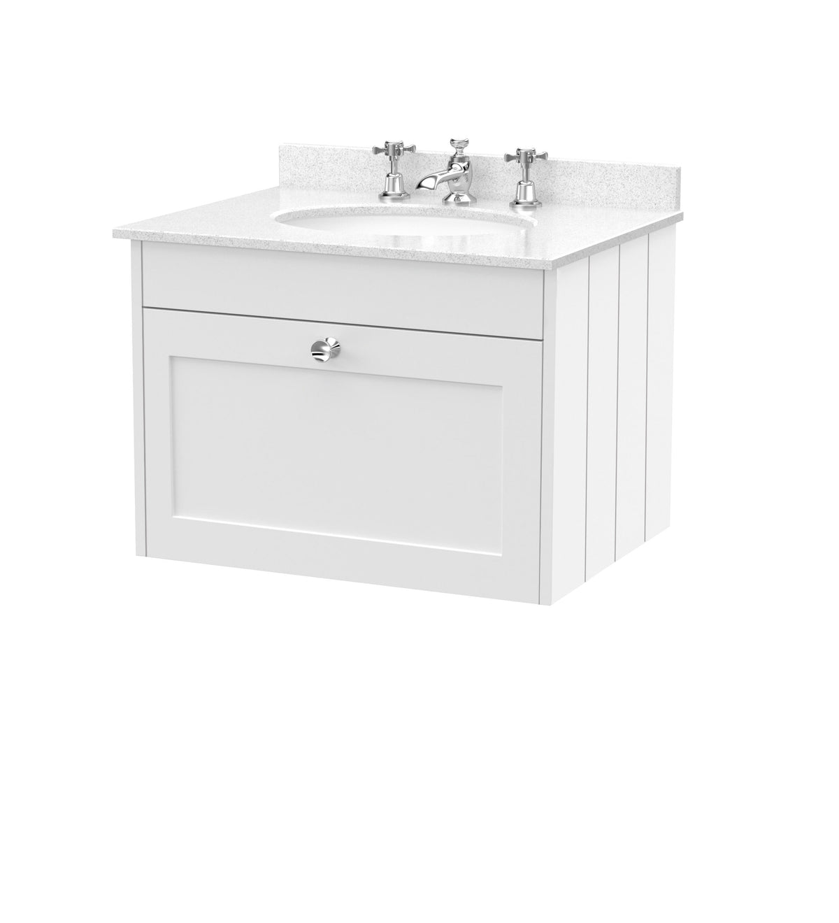 Old London Ashwick 600mm Wall Hung 1-Drawer Unit With Marble Top 3 Tap Hole