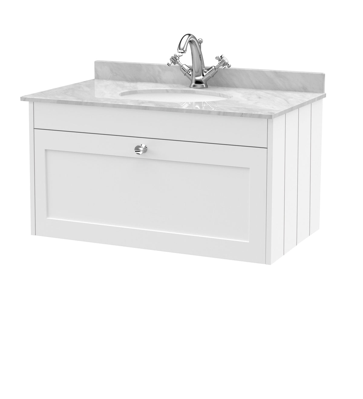 Old London Ashwick 800mm Wall Hung 1-Drawer Unit With Marble Top 1 Tap Hole