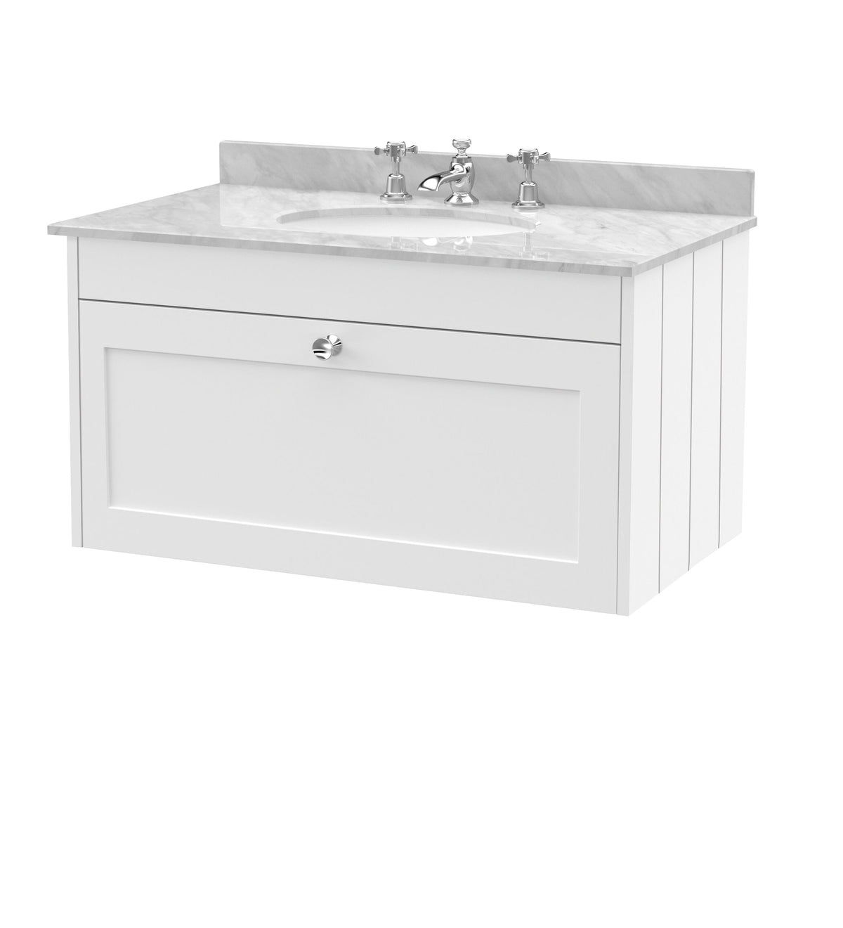 Old London Ashwick 800mm Wall Hung 1-Drawer Unit With Marble Top 3 Tap Hole