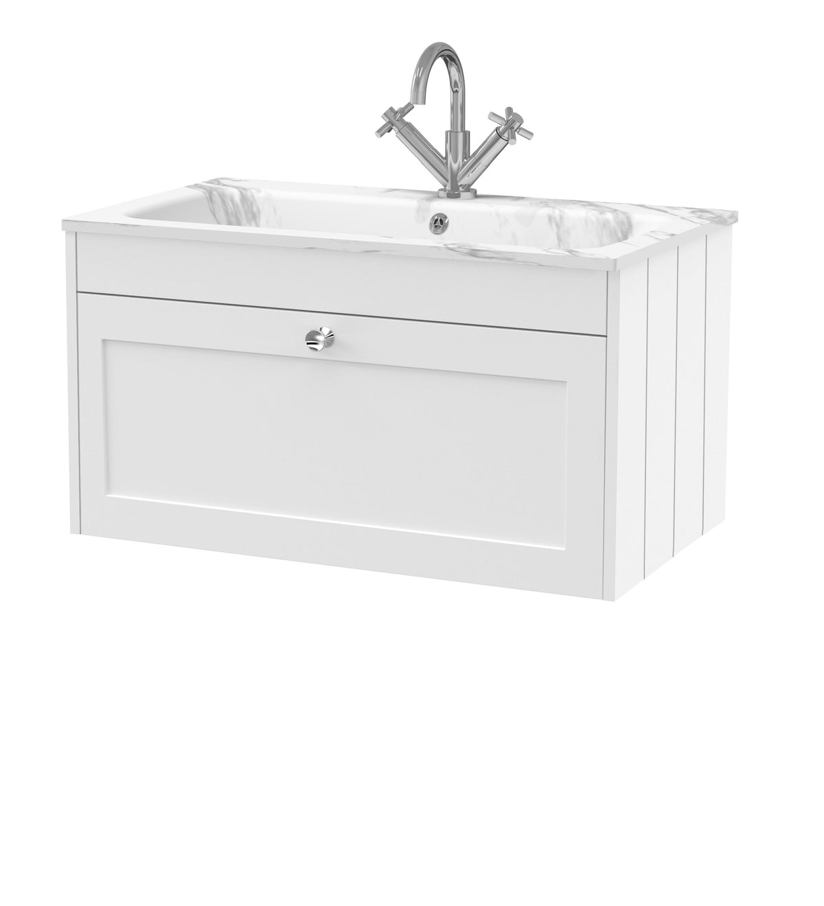 Old London Ashwick 800mm Wall Hung 1-Drawer Unit With Stone Basin 1 Tap Hole