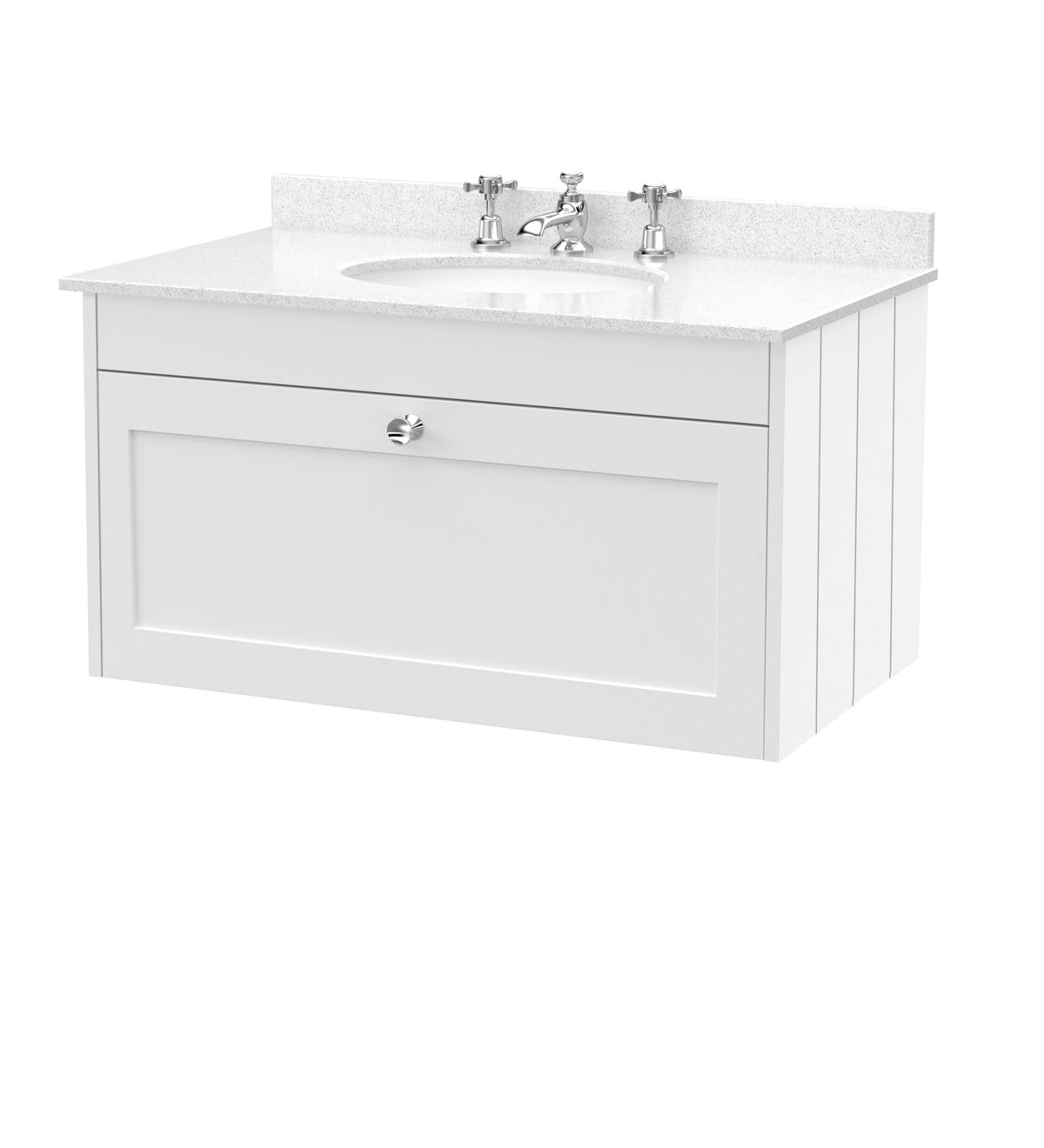 Old London Ashwick 800mm Wall Hung 1-Drawer Unit With Marble Top 3 Tap Hole