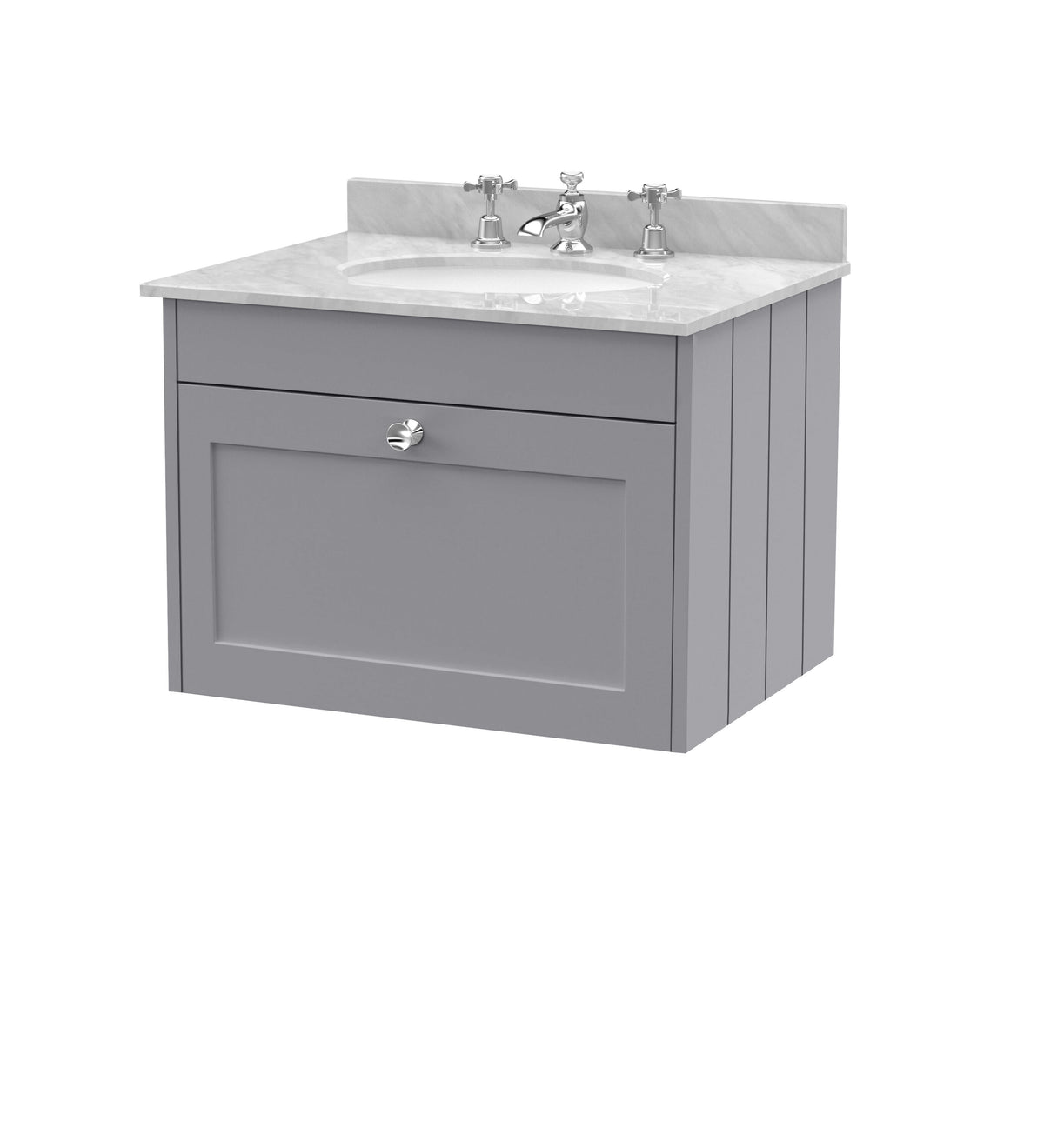 Old London Ashwick 600mm Wall Hung 1-Drawer Unit With Marble Top 3 Tap Hole