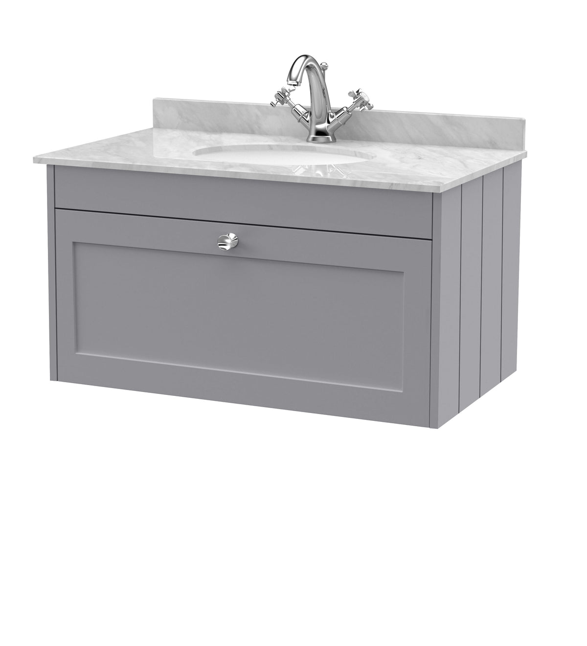 Old London Ashwick 800mm Wall Hung 1-Drawer Unit With Marble Top 1 Tap Hole