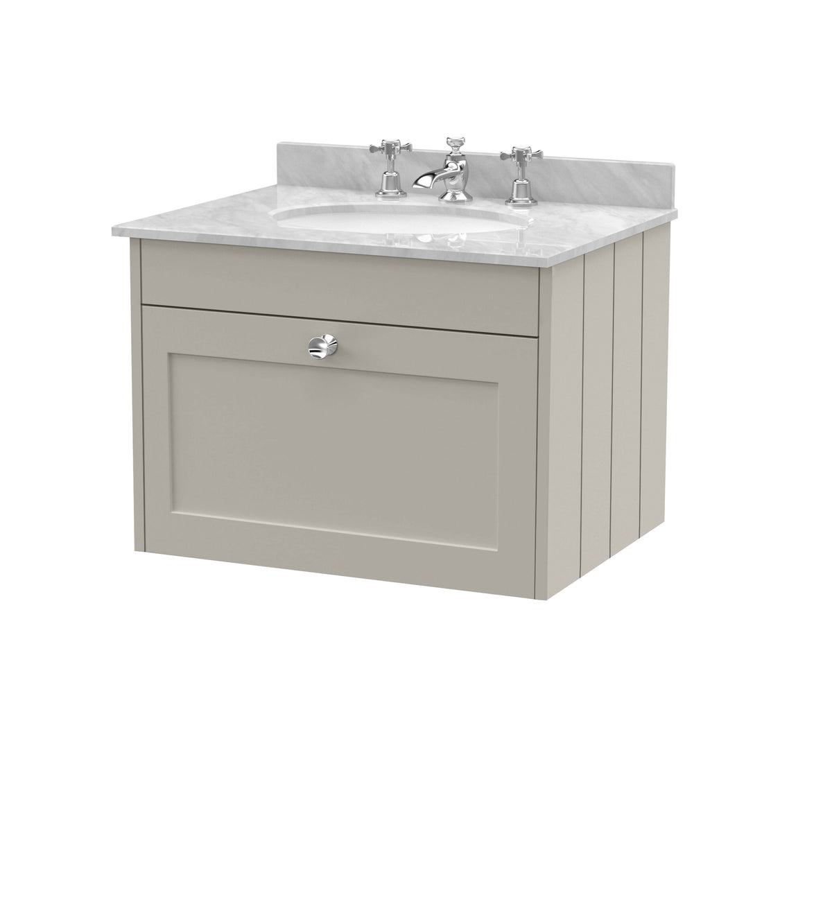 Old London Ashwick 600mm Wall Hung 1-Drawer Unit With Marble Top 3 Tap Hole