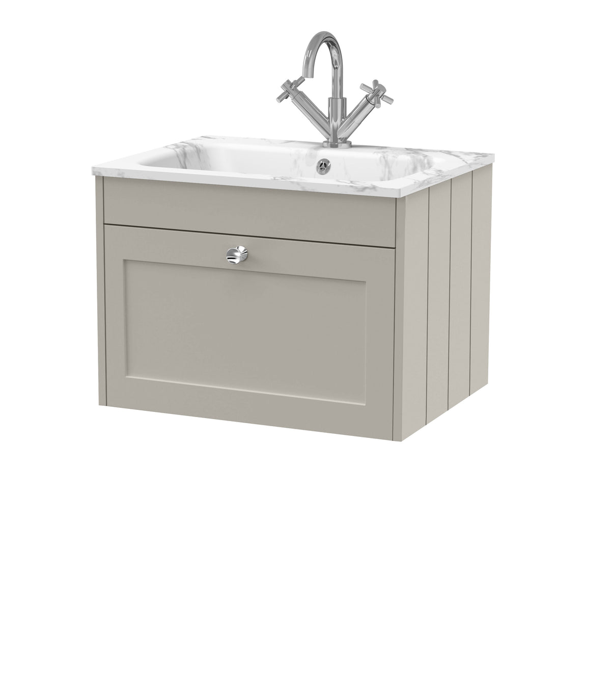 Old London Ashwick 600mm Wall Hung 1-Drawer Unit With Stone Basin 1 Tap Hole