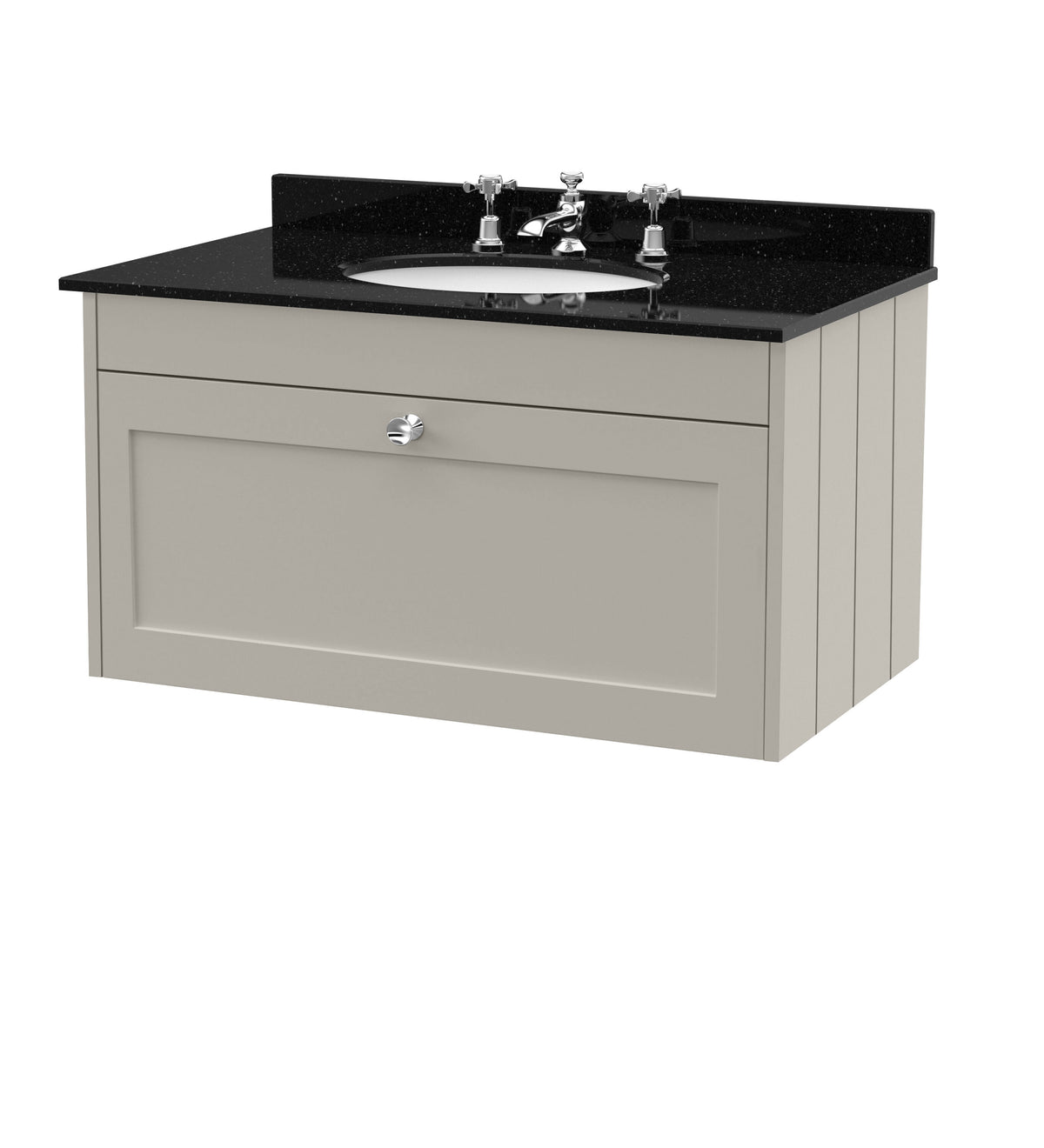 Old London Ashwick 800mm Wall Hung 1-Drawer Unit With Marble Top 3 Tap Hole