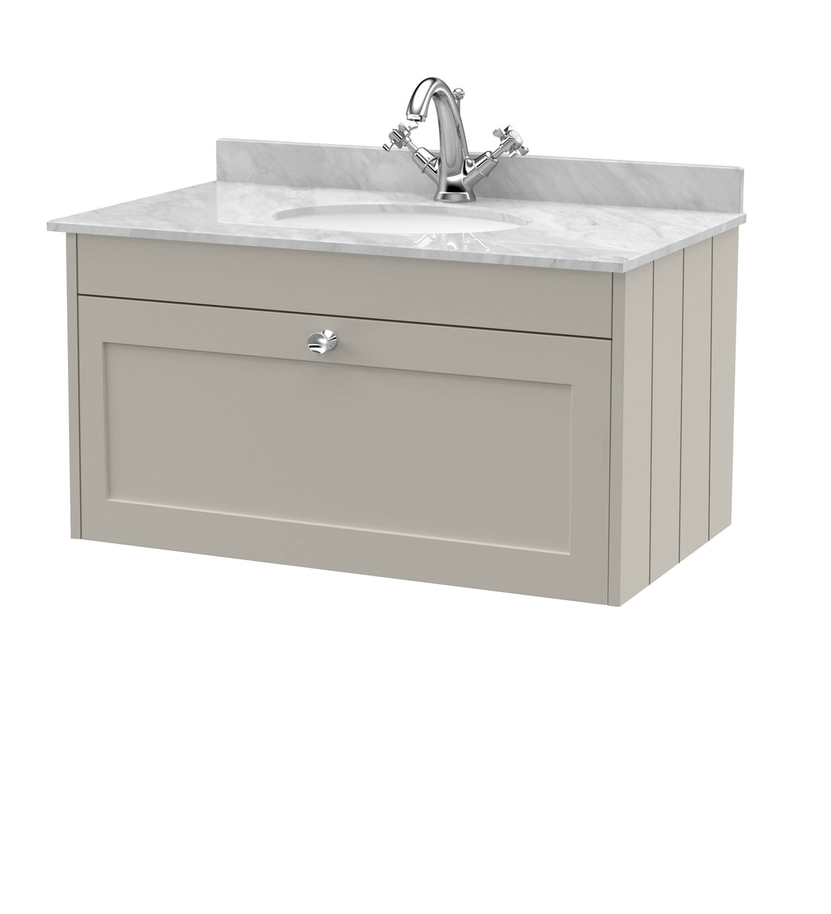Old London Ashwick 800mm Wall Hung 1-Drawer Unit With Marble Top 1 Tap Hole