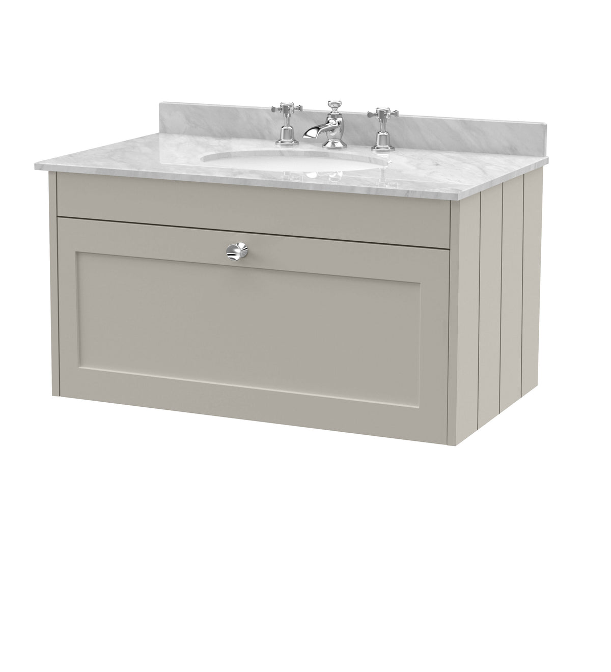 Old London Ashwick 800mm Wall Hung 1-Drawer Unit With Marble Top 3 Tap Hole