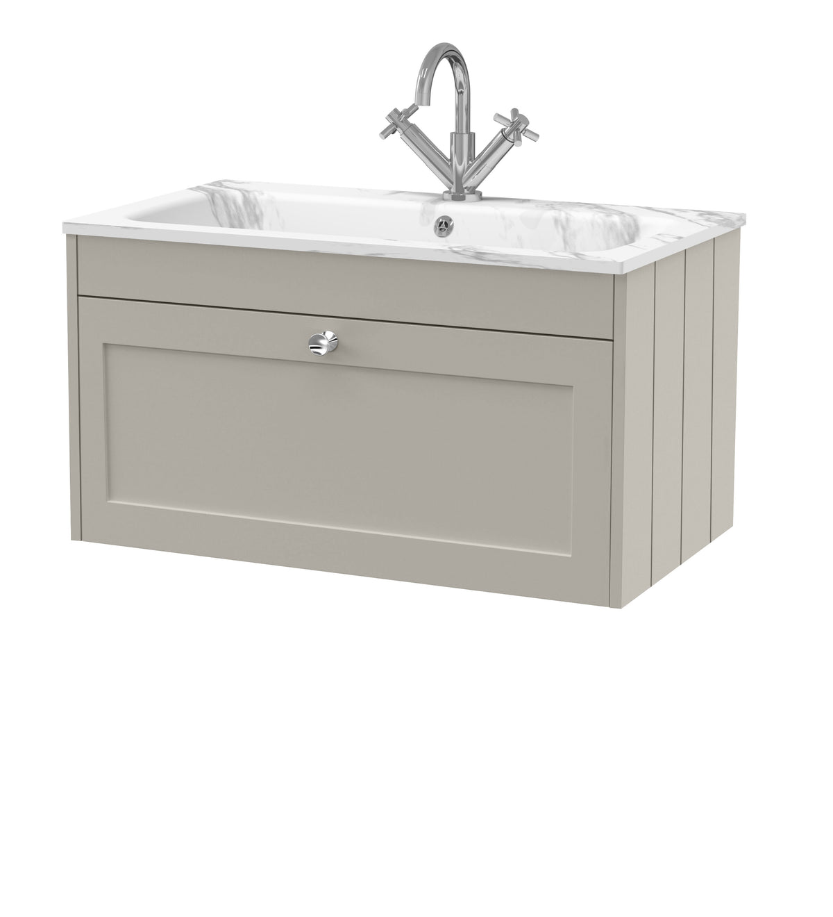 Old London Ashwick 800mm Wall Hung 1-Drawer Unit With Stone Basin 1 Tap Hole