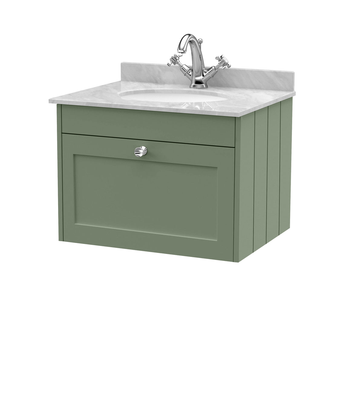 Old London Ashwick 600mm Wall Hung 1-Drawer Unit With Marble Top 1 Tap Hole