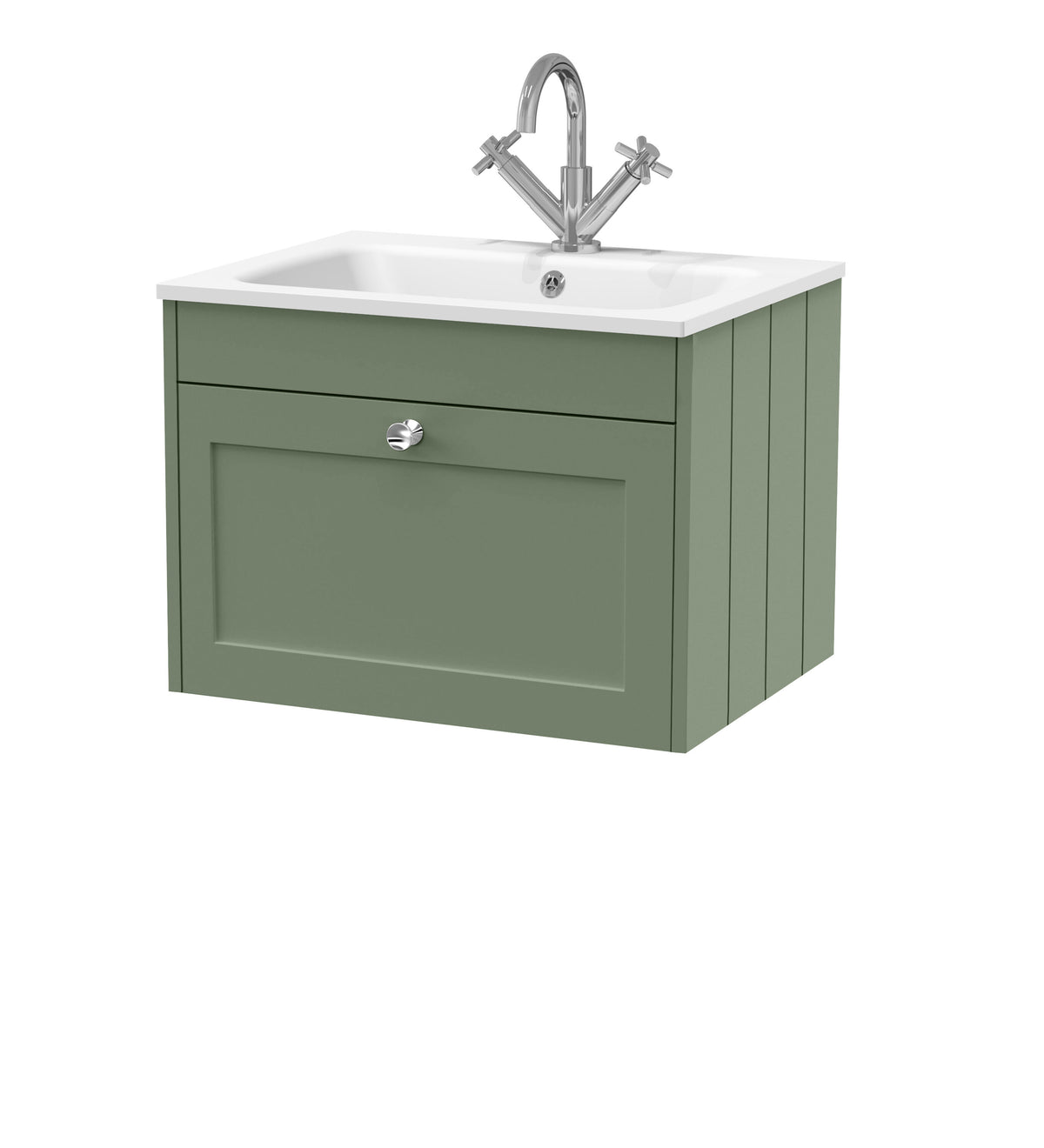 Old London Ashwick 600mm Wall Hung 1-Drawer Unit With Stone Basin 1 Tap Hole