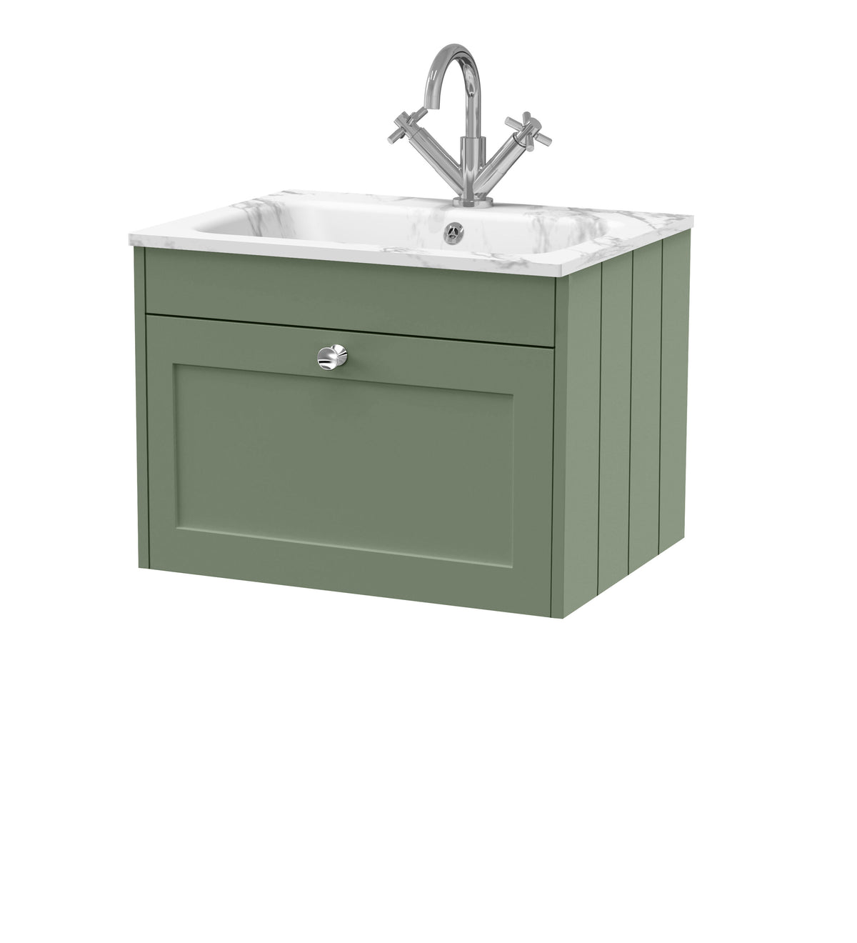 Old London Ashwick 600mm Wall Hung 1-Drawer Unit With Stone Basin 1 Tap Hole