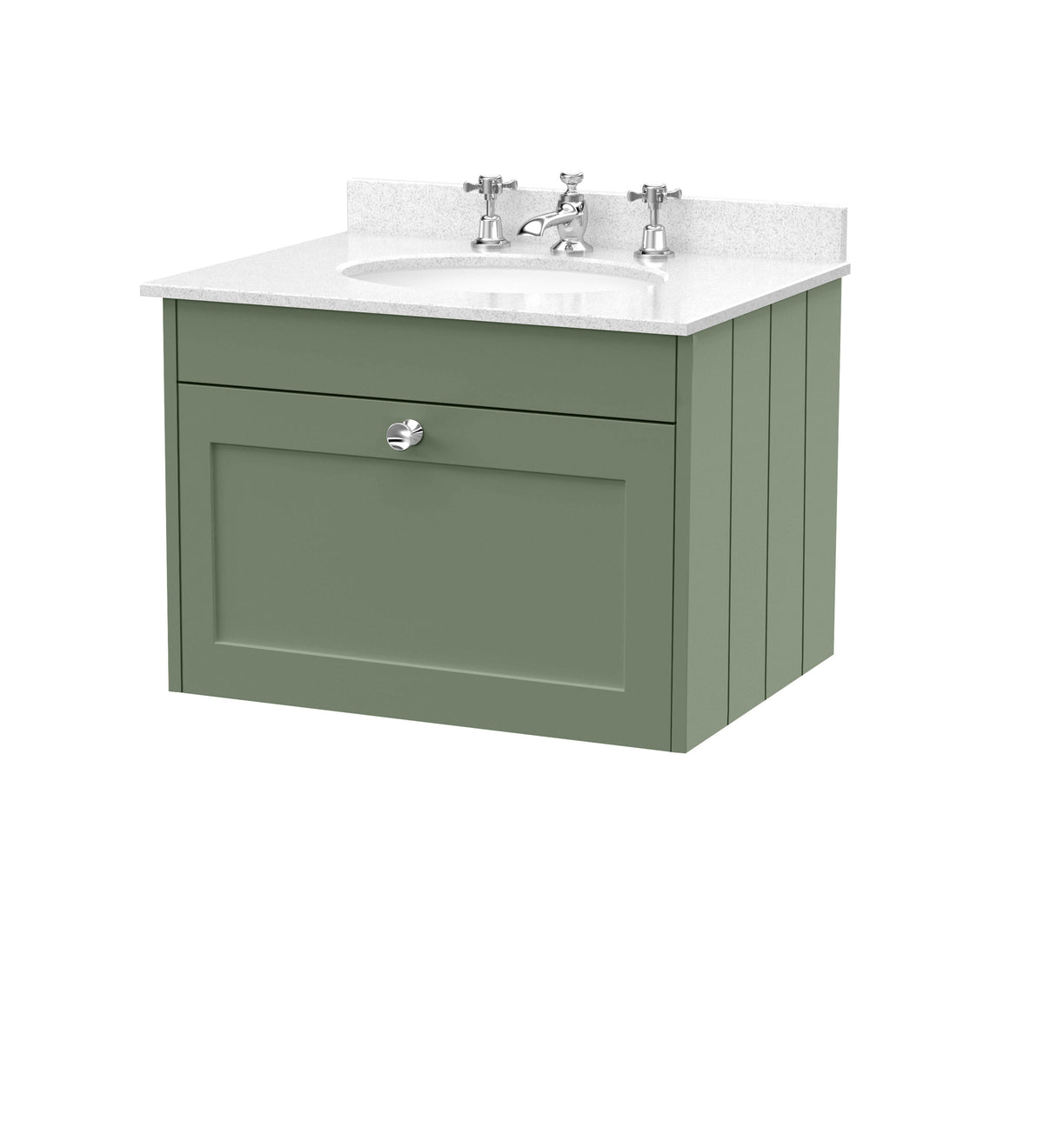Old London Ashwick 600mm Wall Hung 1-Drawer Unit With Marble Top 3 Tap Hole