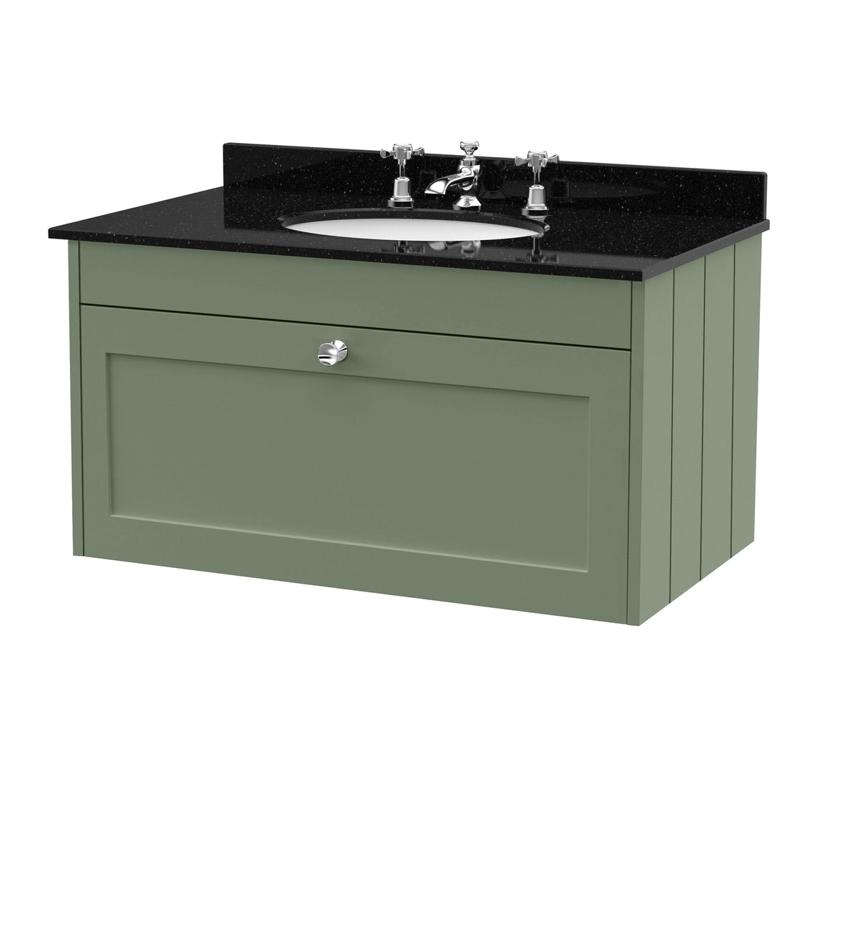 Old London Ashwick 800mm Wall Hung 1-Drawer Unit With Marble Top 3 Tap Hole
