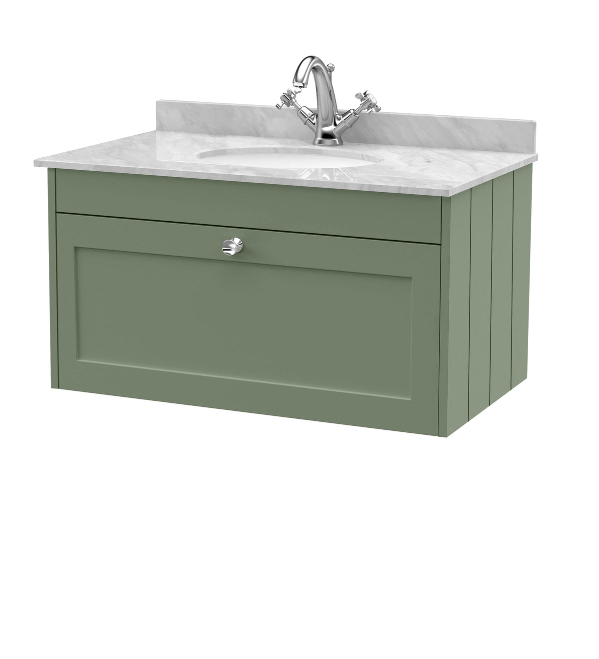 Old London Ashwick 800mm Wall Hung 1-Drawer Unit With Marble Top 1 Tap Hole